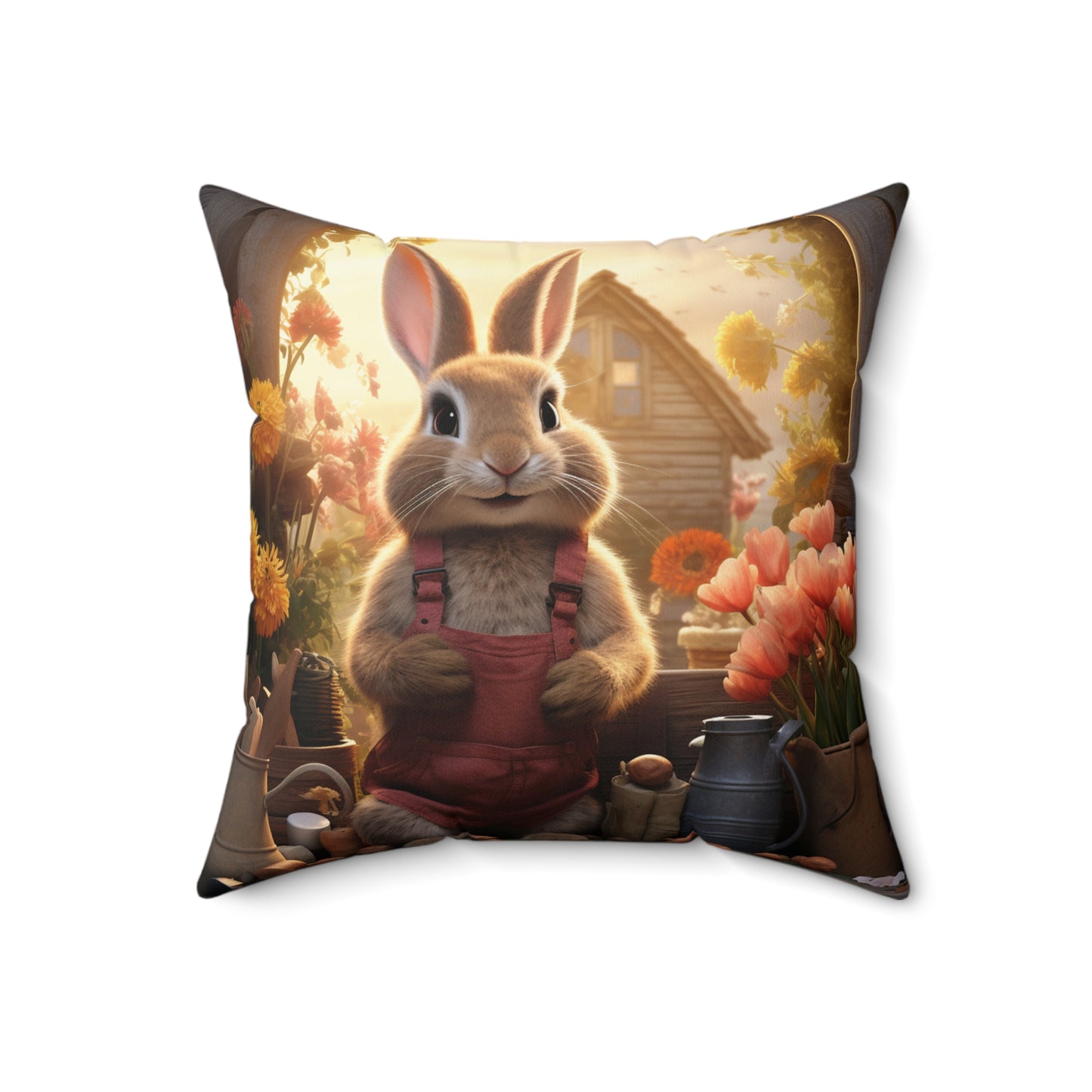 Easter Bunny Faux Suede Pillow, Easter Bunny Soft Throw Pillow, Soft Florals Sofa Accent Pillow Decor, Double Sided Couch Pillow with Insert