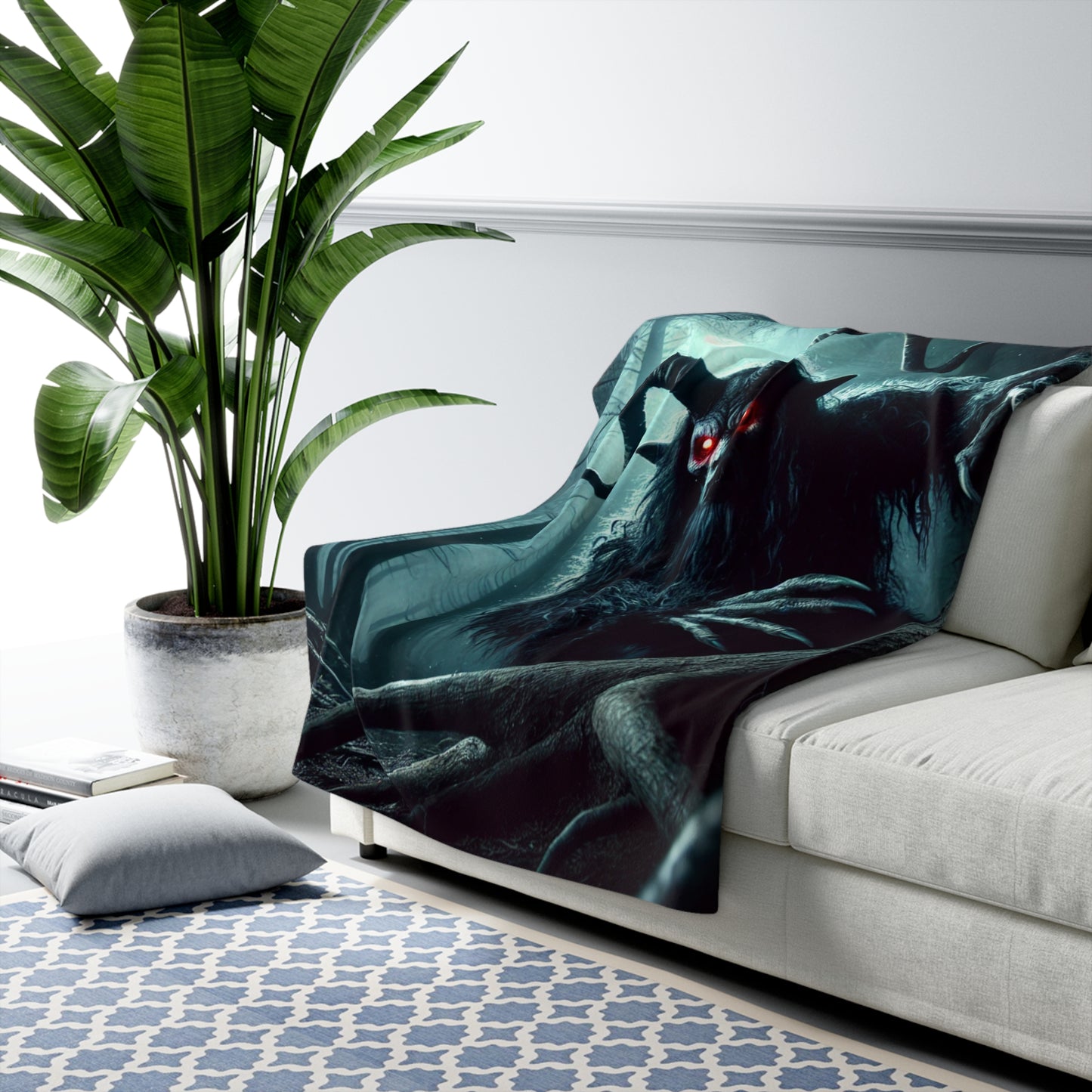 Krampus Lurking in the Shadows Woven Throw Blanket