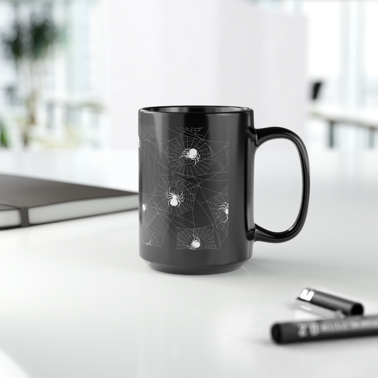 Halloween Mug, Spider Web Mug, Black Coffee Mug, Gift for Him, Halloween Decor, Gift for Her Black Mug, 15oz