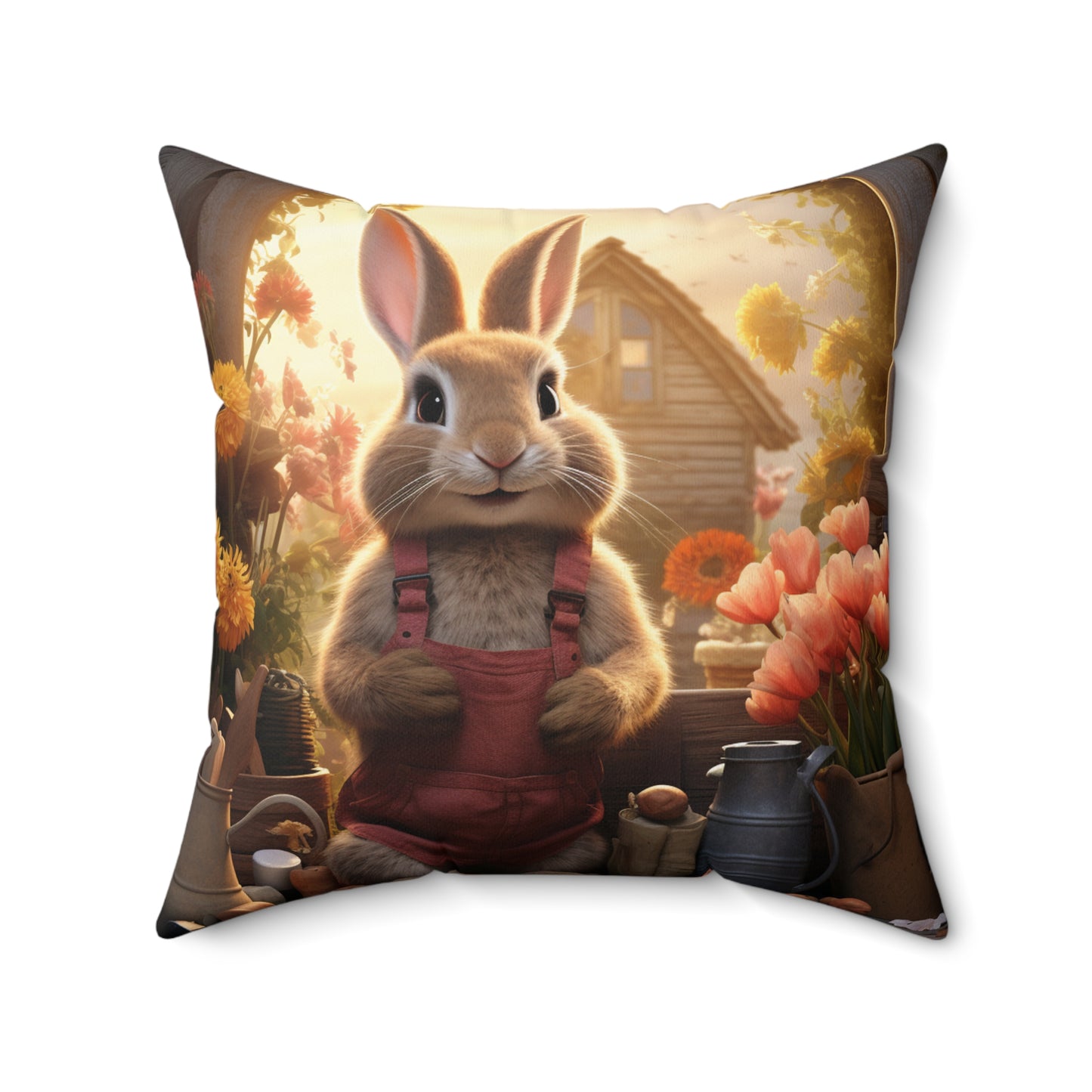 Easter Bunny Faux Suede Pillow, Easter Bunny Soft Throw Pillow, Soft Florals Sofa Accent Pillow Decor, Double Sided Couch Pillow with Insert