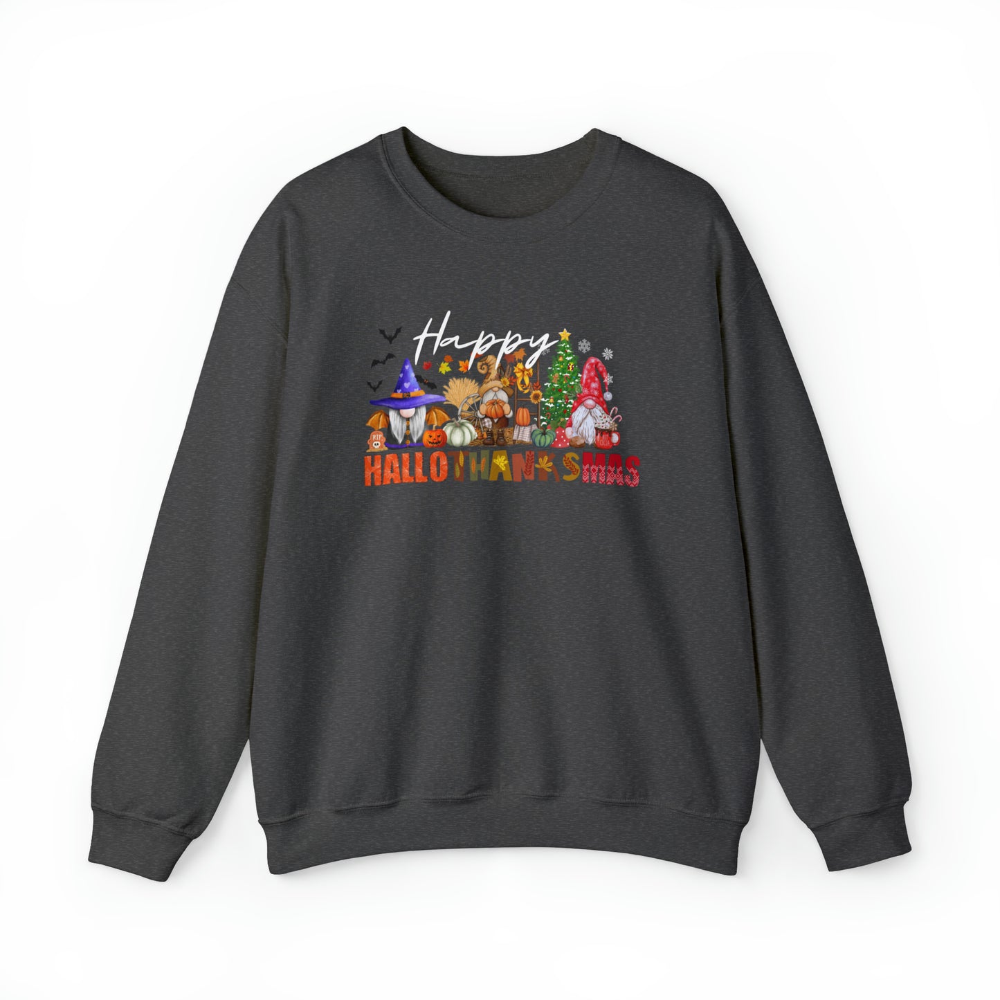 Happy Hallothanksmas Sweatshirt , Halloween Sweatshirt, Thanksgiving Shirt, Christmas Shirt, Coffee Pumpkin Spice Iced, Gnome Sweatshirt