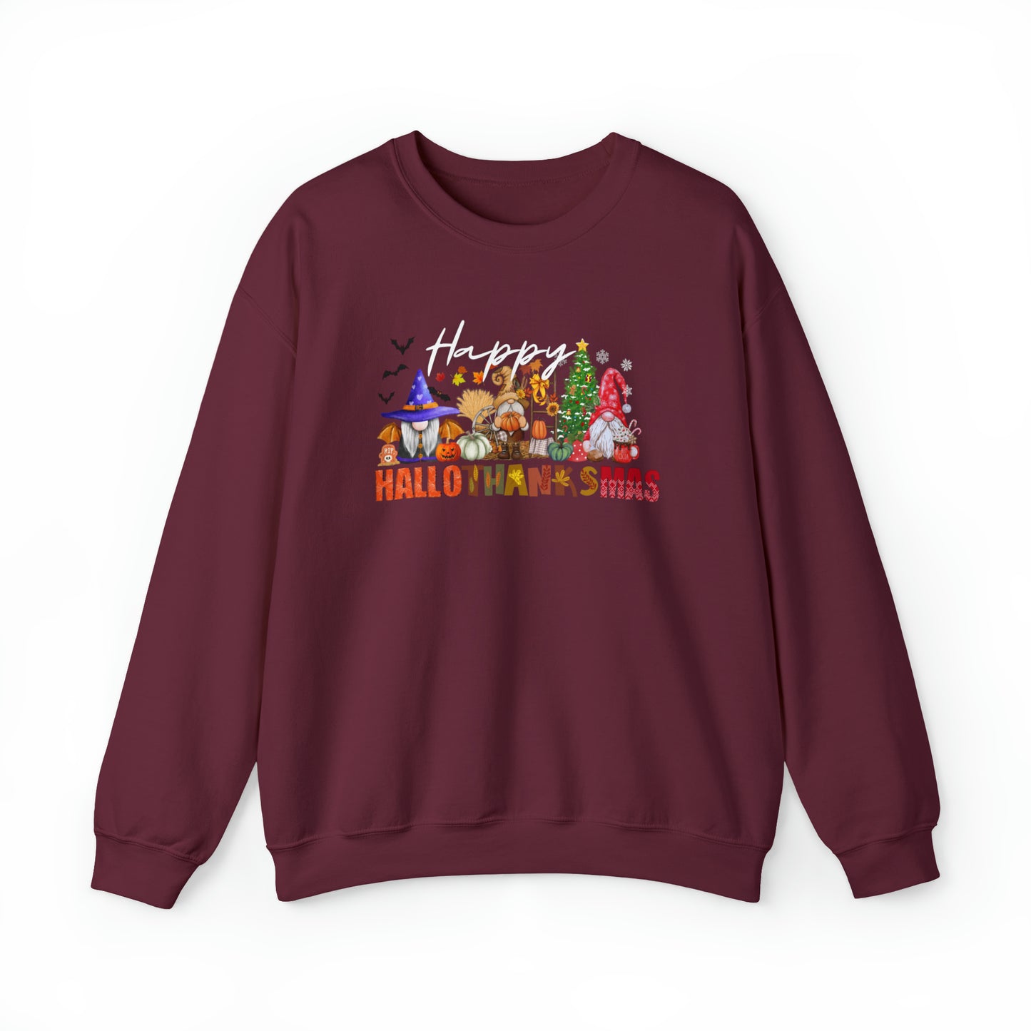 Happy Hallothanksmas Sweatshirt , Halloween Sweatshirt, Thanksgiving Shirt, Christmas Shirt, Coffee Pumpkin Spice Iced, Gnome Sweatshirt