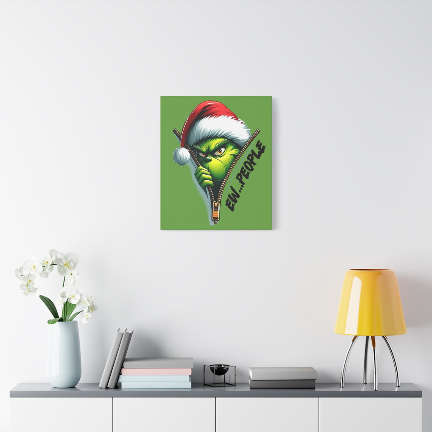 Grinch Canvas Art: 'Ewww People' Zipper Design for Fun Decor, Playful Grinch Canvas Wall Art - 'Ewww People' 3D Zipper Design
