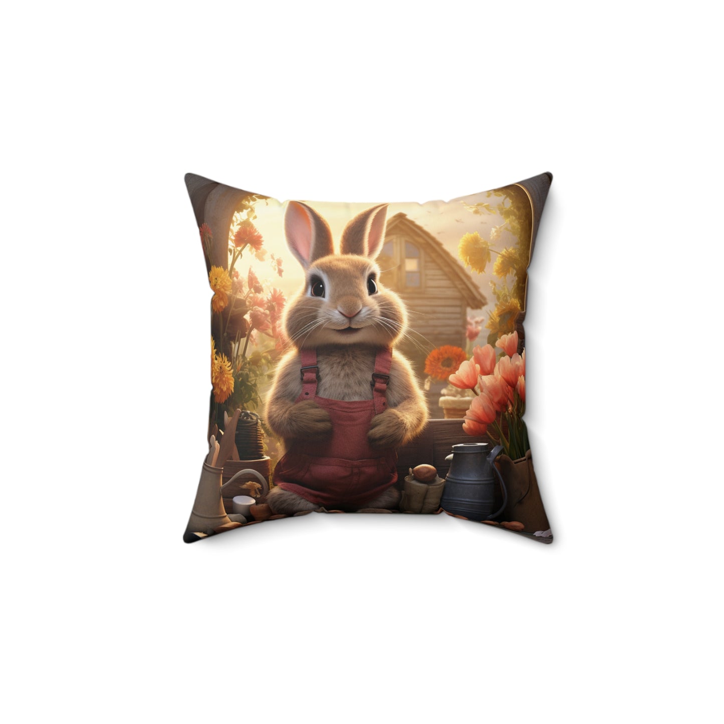 Easter Bunny Faux Suede Pillow, Easter Bunny Soft Throw Pillow, Soft Florals Sofa Accent Pillow Decor, Double Sided Couch Pillow with Insert