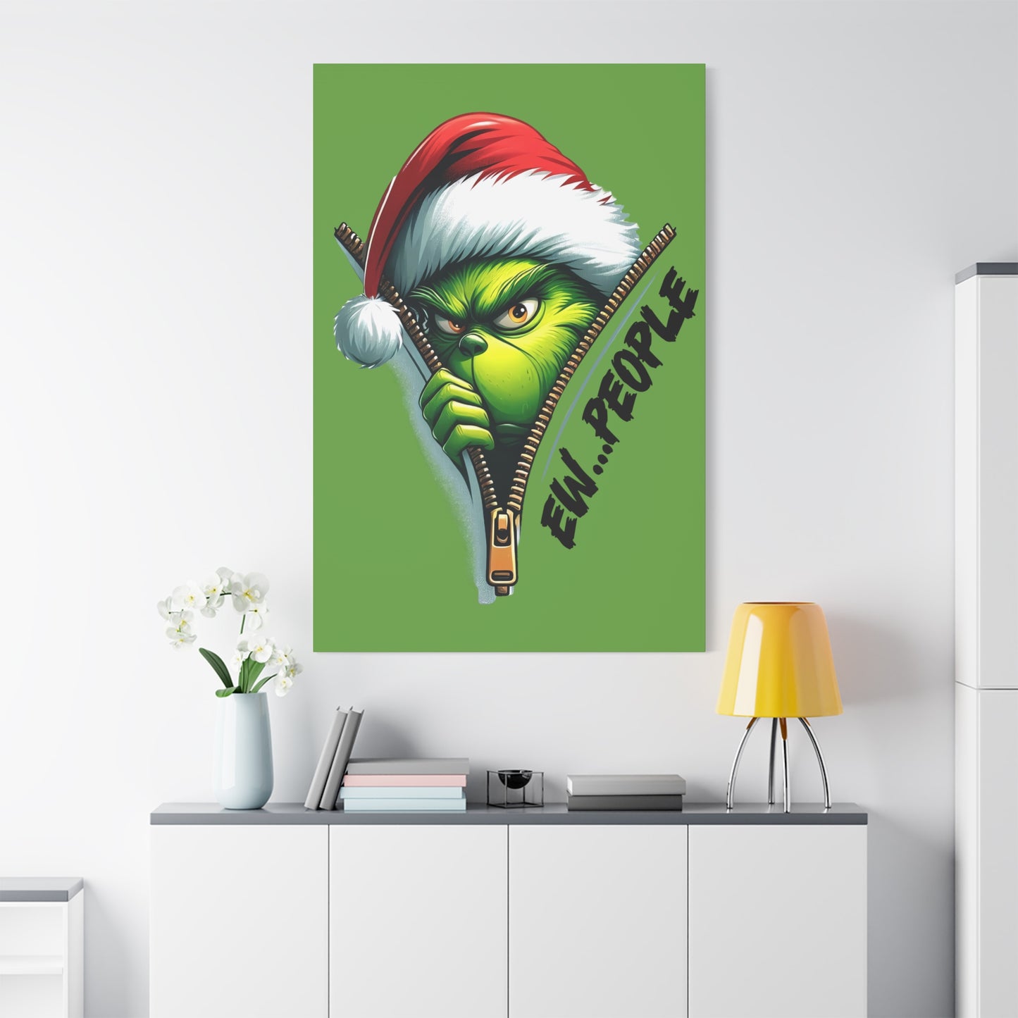 Grinch Canvas Art: 'Ewww People' Zipper Design for Fun Decor, Playful Grinch Canvas Wall Art - 'Ewww People' 3D Zipper Design