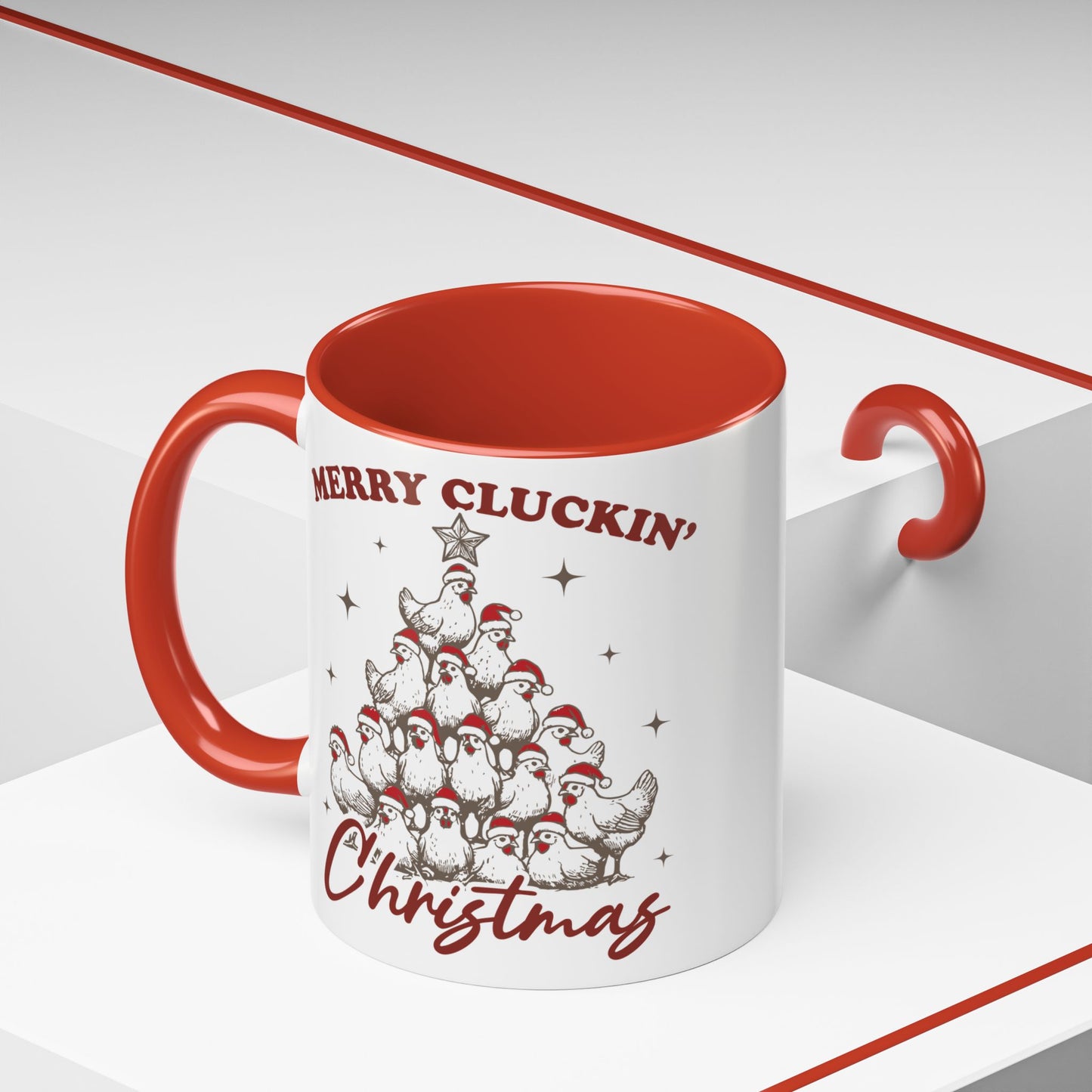 Merry Cluckin' Christmas Mug, Chicken Lover Animal Christmas Mug, Christmas Farm Animals Coffee Cup, Funny Chicken Christmas Mug