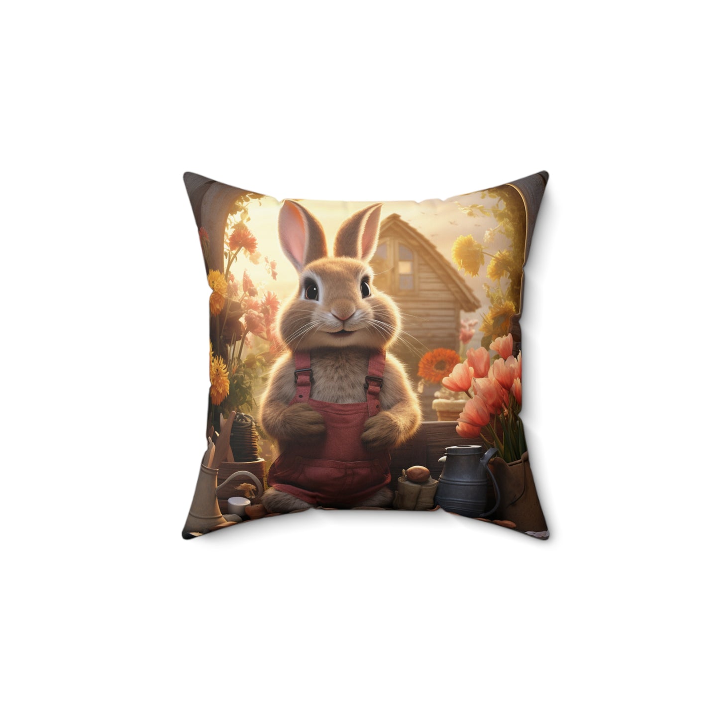 Easter Bunny Faux Suede Pillow, Easter Bunny Soft Throw Pillow, Soft Florals Sofa Accent Pillow Decor, Double Sided Couch Pillow with Insert