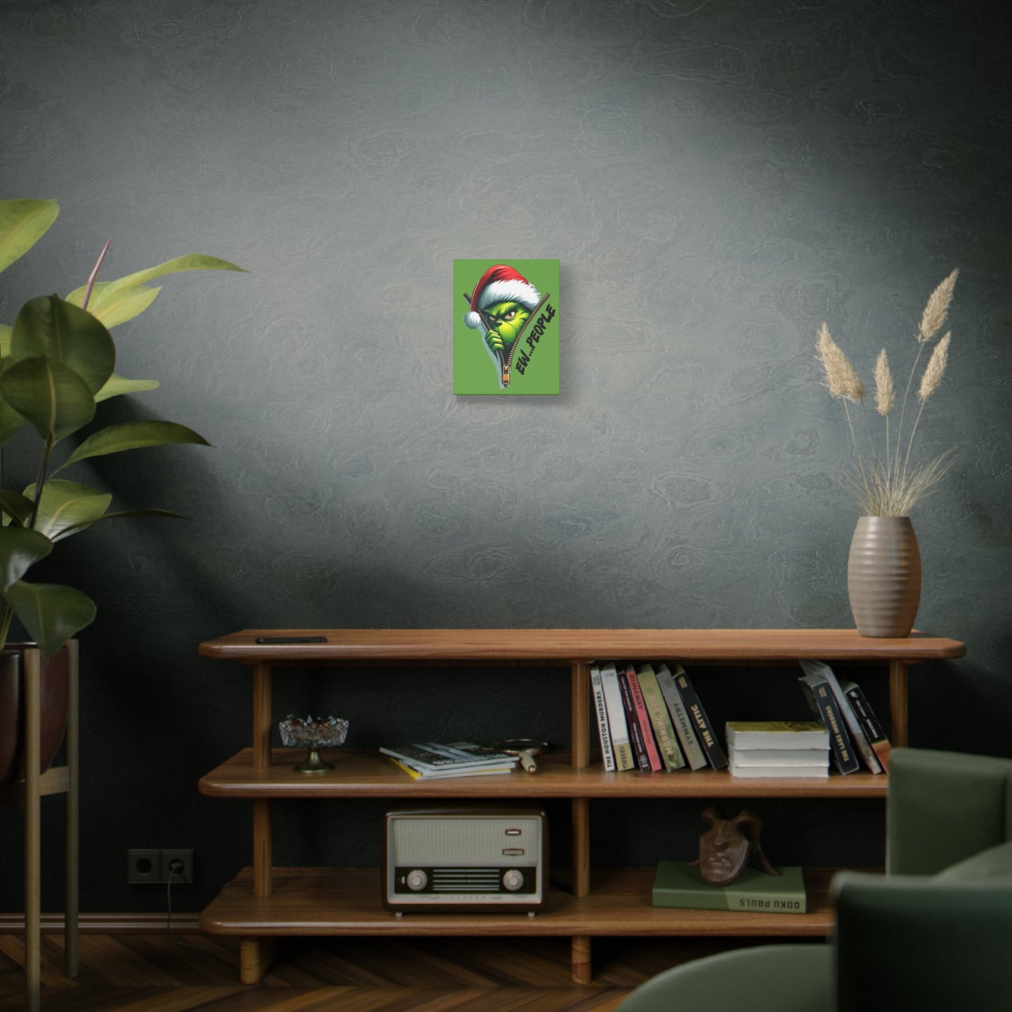 Grinch Canvas Art: 'Ewww People' Zipper Design for Fun Decor, Playful Grinch Canvas Wall Art - 'Ewww People' 3D Zipper Design