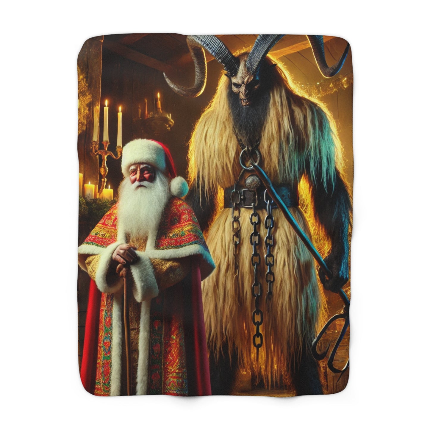 Krampus and St. Nicholas Woven Throw Blanket, A Dark and Festive Holiday Accent