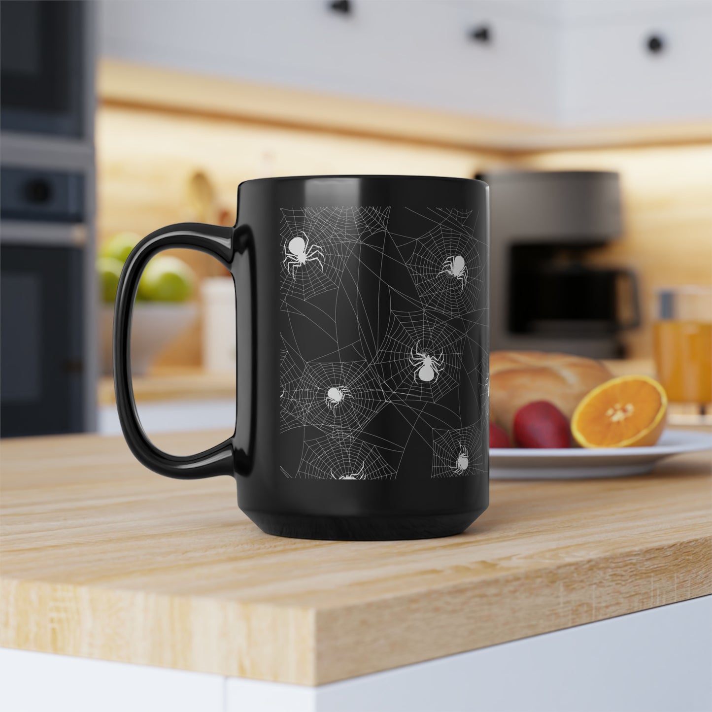 Halloween Mug, Spider Web Mug, Black Coffee Mug, Gift for Him, Halloween Decor, Gift for Her Black Mug, 15oz