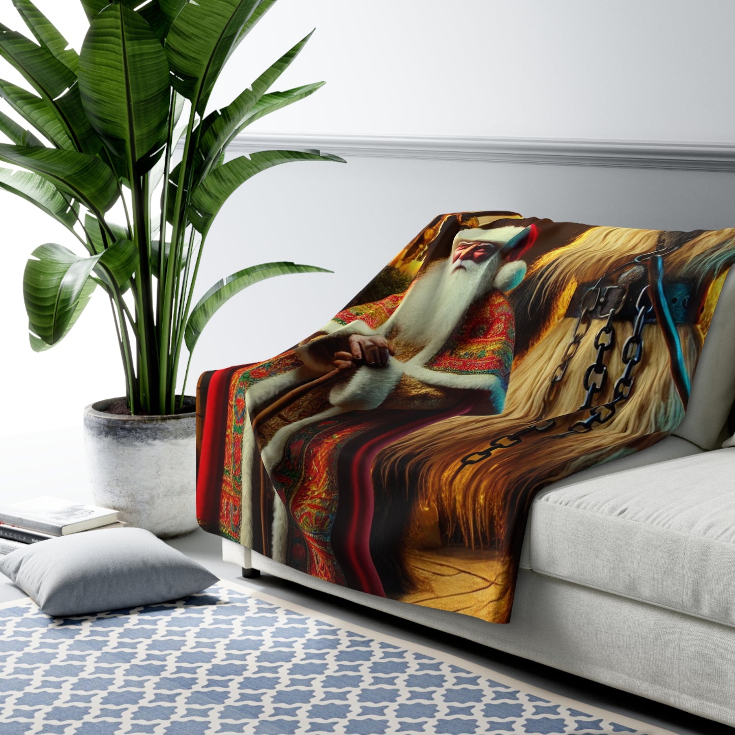 Krampus and St. Nicholas Woven Throw Blanket, A Dark and Festive Holiday Accent