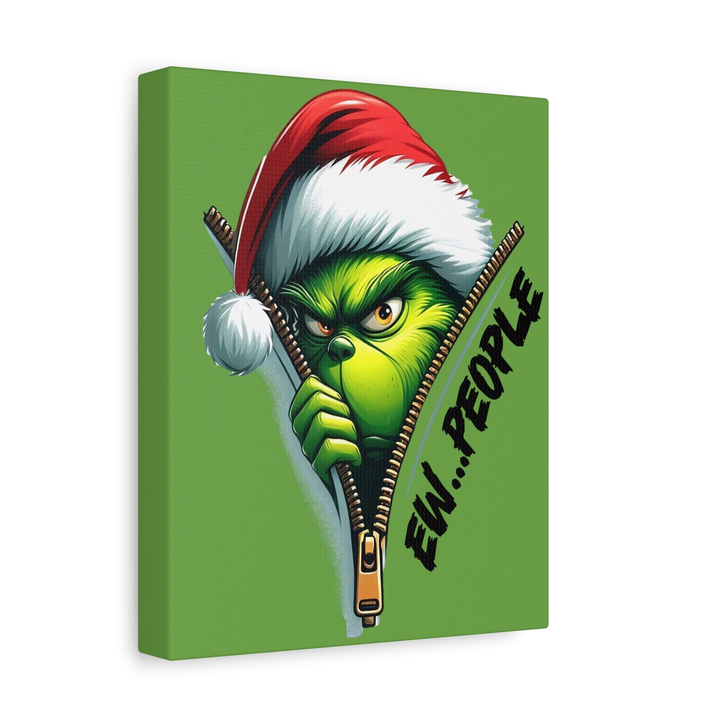 Grinch Canvas Art: 'Ewww People' Zipper Design for Fun Decor, Playful Grinch Canvas Wall Art - 'Ewww People' 3D Zipper Design