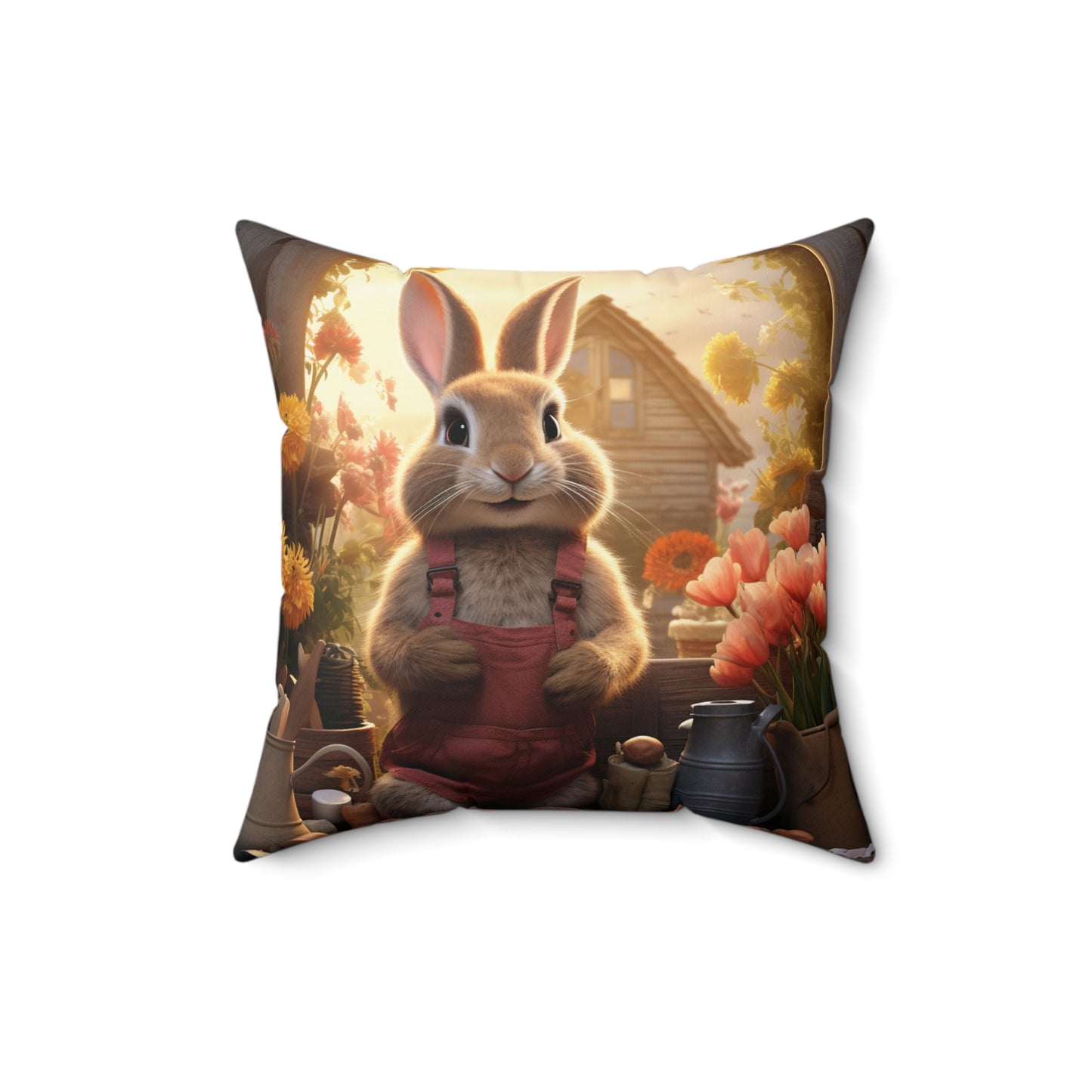 Easter Bunny Faux Suede Pillow, Easter Bunny Soft Throw Pillow, Soft Florals Sofa Accent Pillow Decor, Double Sided Couch Pillow with Insert