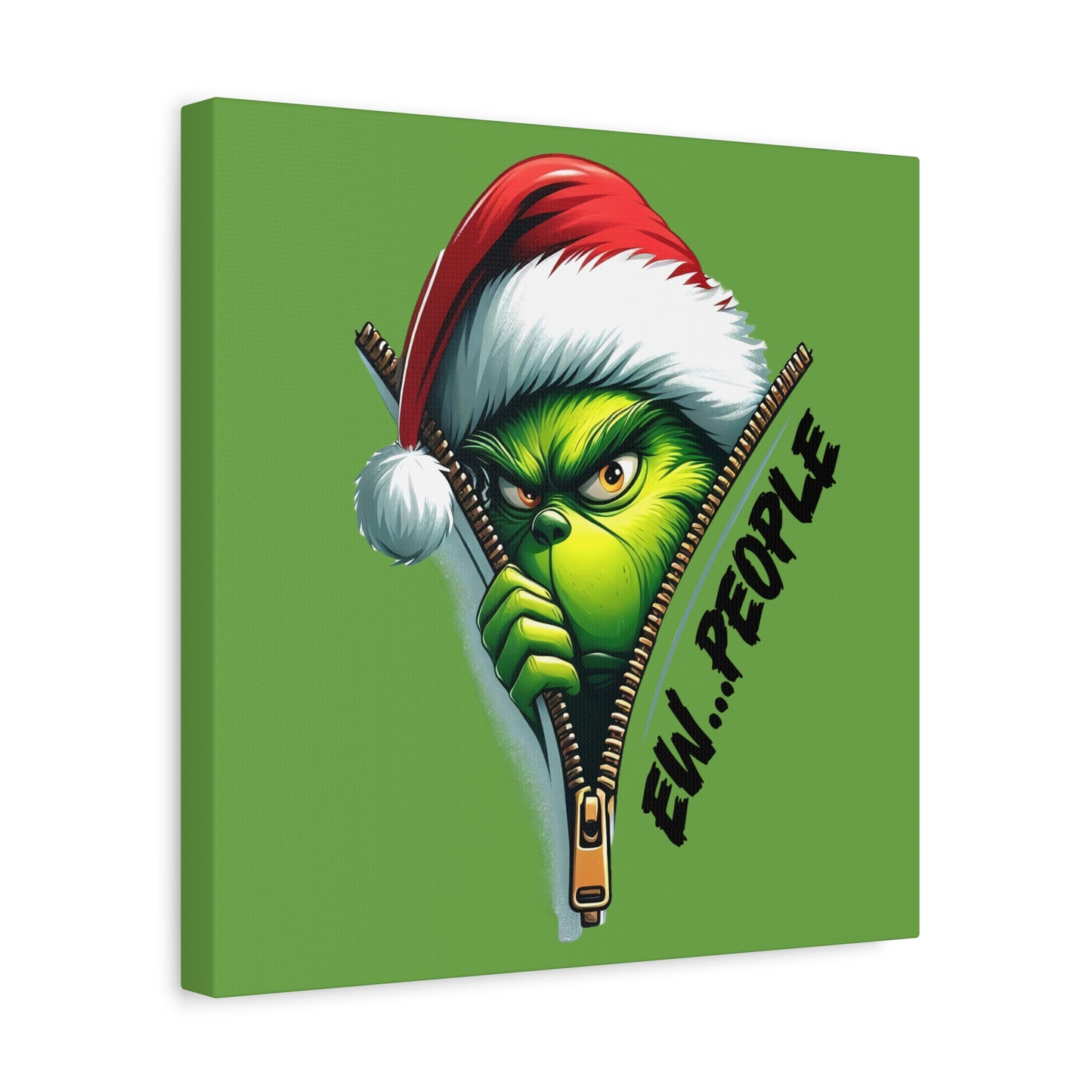 Grinch Canvas Art: 'Ewww People' Zipper Design for Fun Decor, Playful Grinch Canvas Wall Art - 'Ewww People' 3D Zipper Design