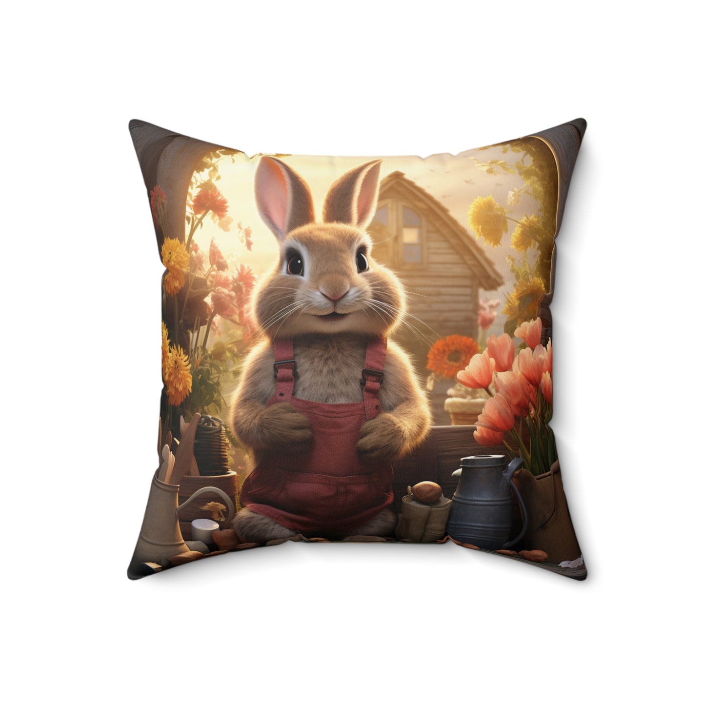 Easter Bunny Faux Suede Pillow, Easter Bunny Soft Throw Pillow, Soft Florals Sofa Accent Pillow Decor, Double Sided Couch Pillow with Insert