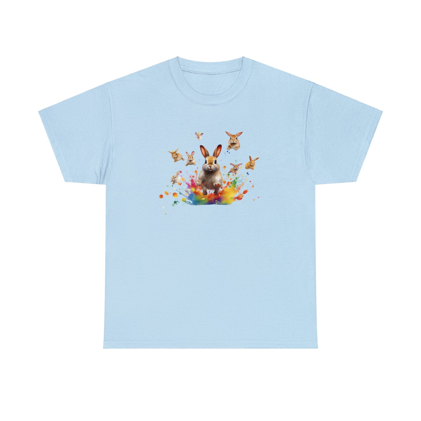 Colorful Easter Bunny Shirt with Jumping Rabbits - Festive Spring Tee, Unisex Heavy Cotton Tee