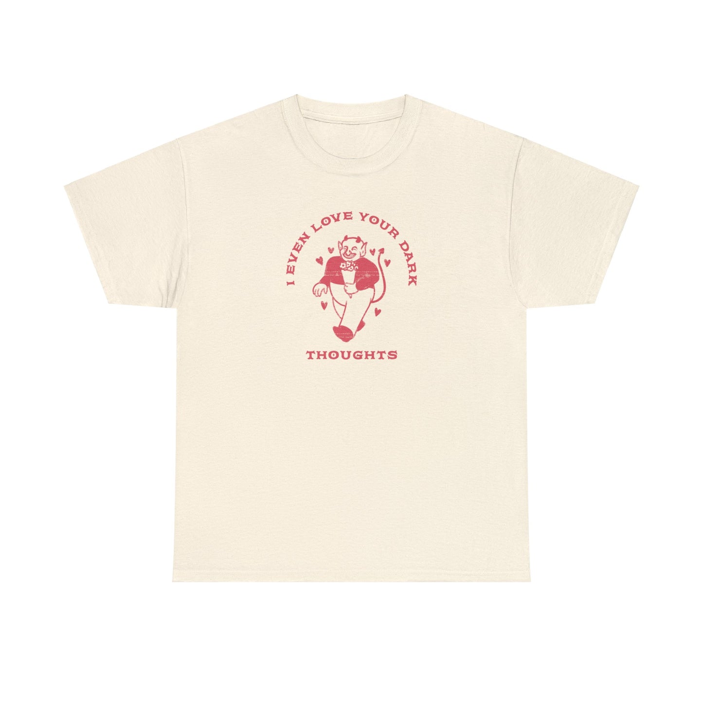 Embrace the Darkness: 'I Even Love Your Dark Thoughts' Sarcastic Valentine's Shirt with Vintage Devil, Valentine's Day Shirt for Women