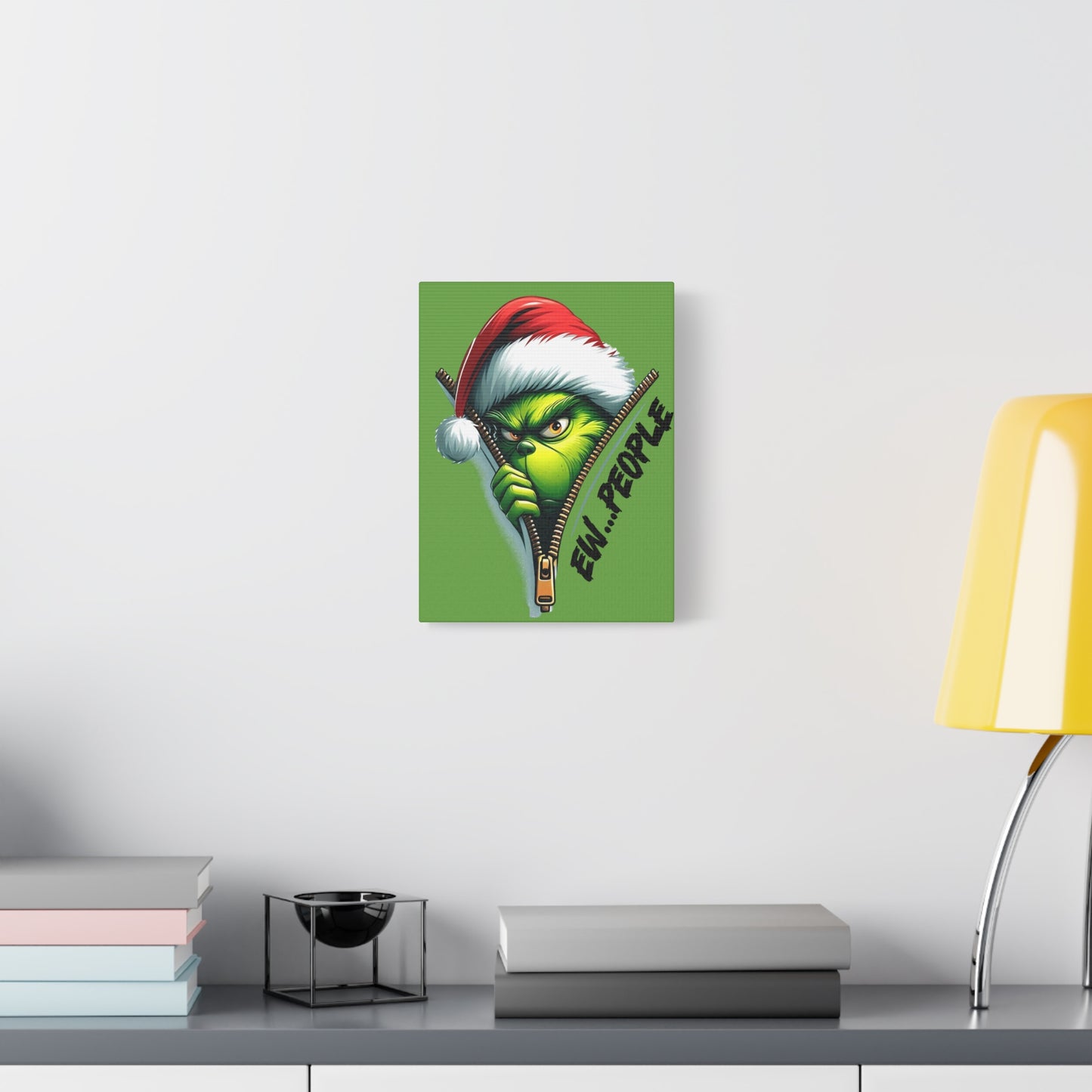 Grinch Canvas Art: 'Ewww People' Zipper Design for Fun Decor, Playful Grinch Canvas Wall Art - 'Ewww People' 3D Zipper Design