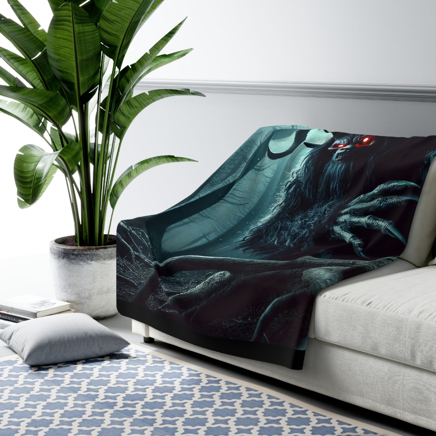 Krampus Lurking in the Shadows Woven Throw Blanket