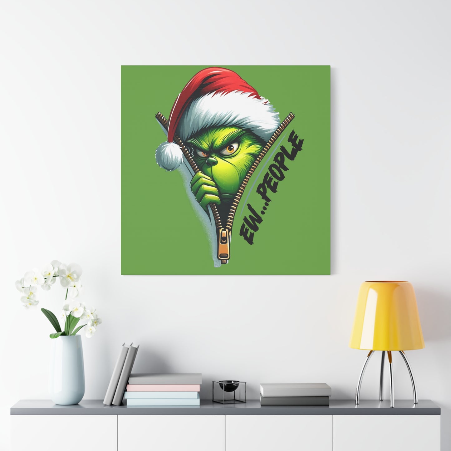 Grinch Canvas Art: 'Ewww People' Zipper Design for Fun Decor, Playful Grinch Canvas Wall Art - 'Ewww People' 3D Zipper Design