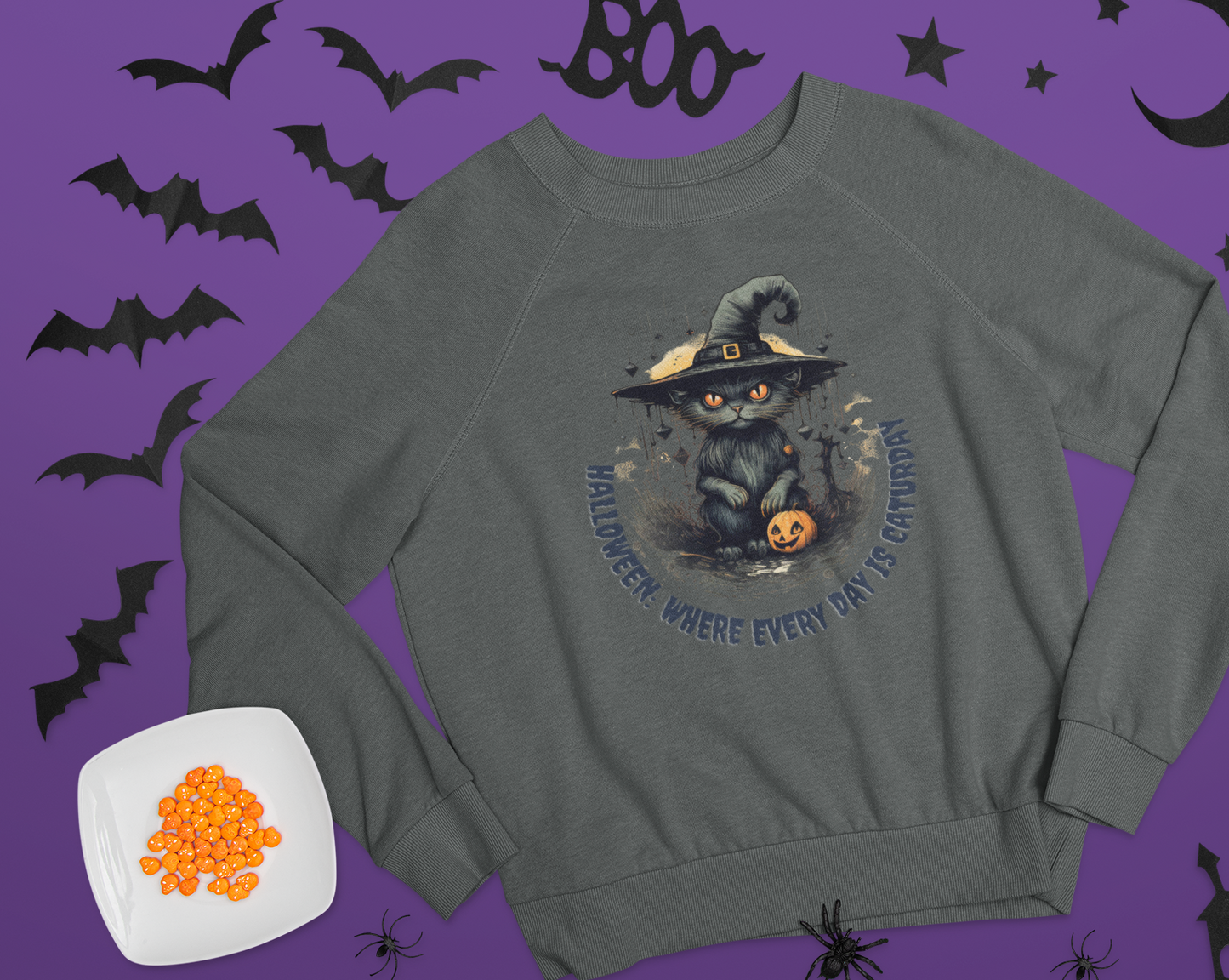 Halloween: Where Everyday is a Caturday Sweatshirt, Retro Sweatshirt, Cute Sweatshirt, Halloween Sweatshirt, Womens' Halloween, Spooky