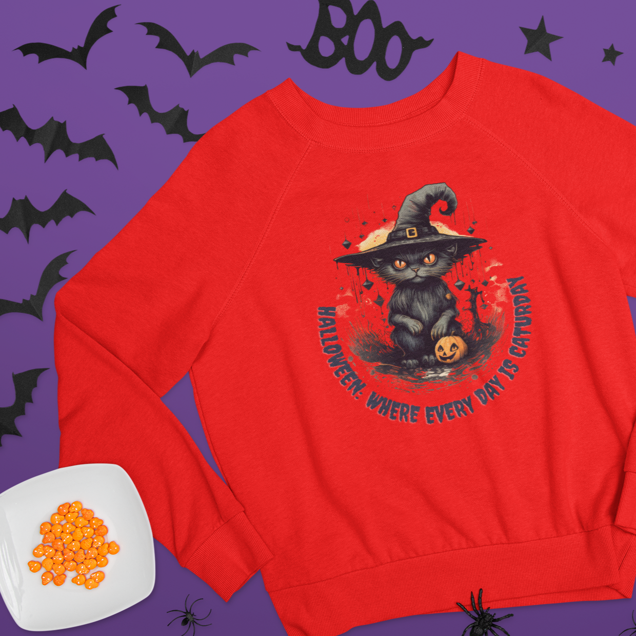 Halloween: Where Everyday is a Caturday Sweatshirt, Retro Sweatshirt, Cute Sweatshirt, Halloween Sweatshirt, Womens' Halloween, Spooky