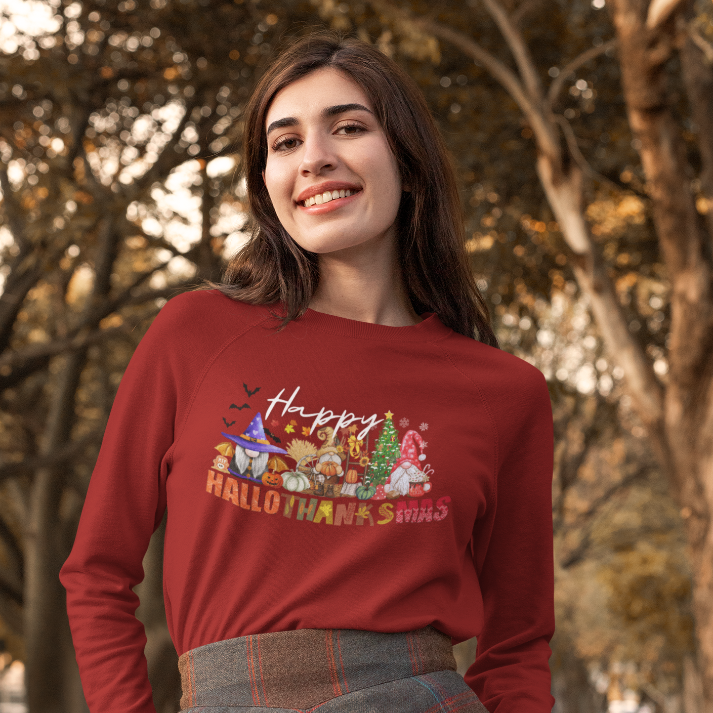 Happy Hallothanksmas Sweatshirt , Halloween Sweatshirt, Thanksgiving Shirt, Christmas Shirt, Coffee Pumpkin Spice Iced, Gnome Sweatshirt