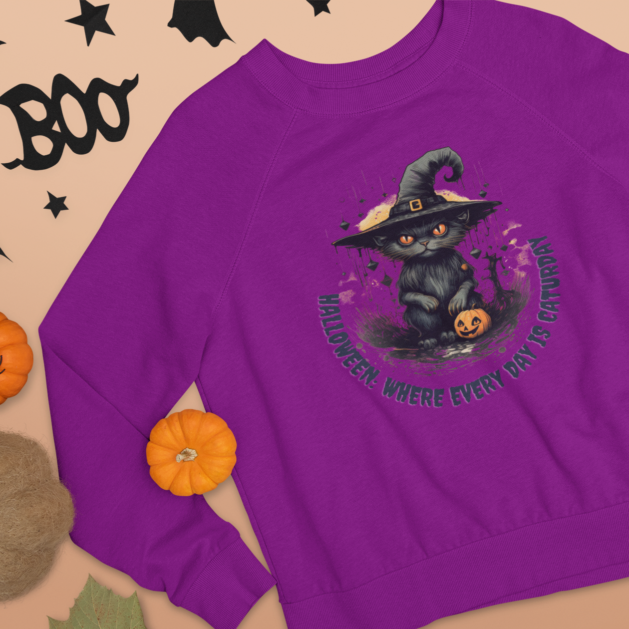 Halloween: Where Everyday is a Caturday Sweatshirt, Retro Sweatshirt, Cute Sweatshirt, Halloween Sweatshirt, Womens' Halloween, Spooky