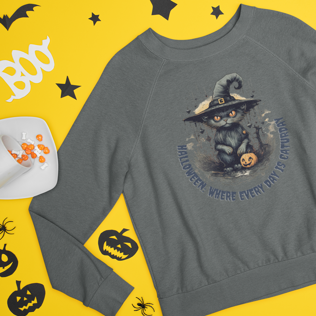 Halloween: Where Everyday is a Caturday Sweatshirt, Retro Sweatshirt, Cute Sweatshirt, Halloween Sweatshirt, Womens' Halloween, Spooky