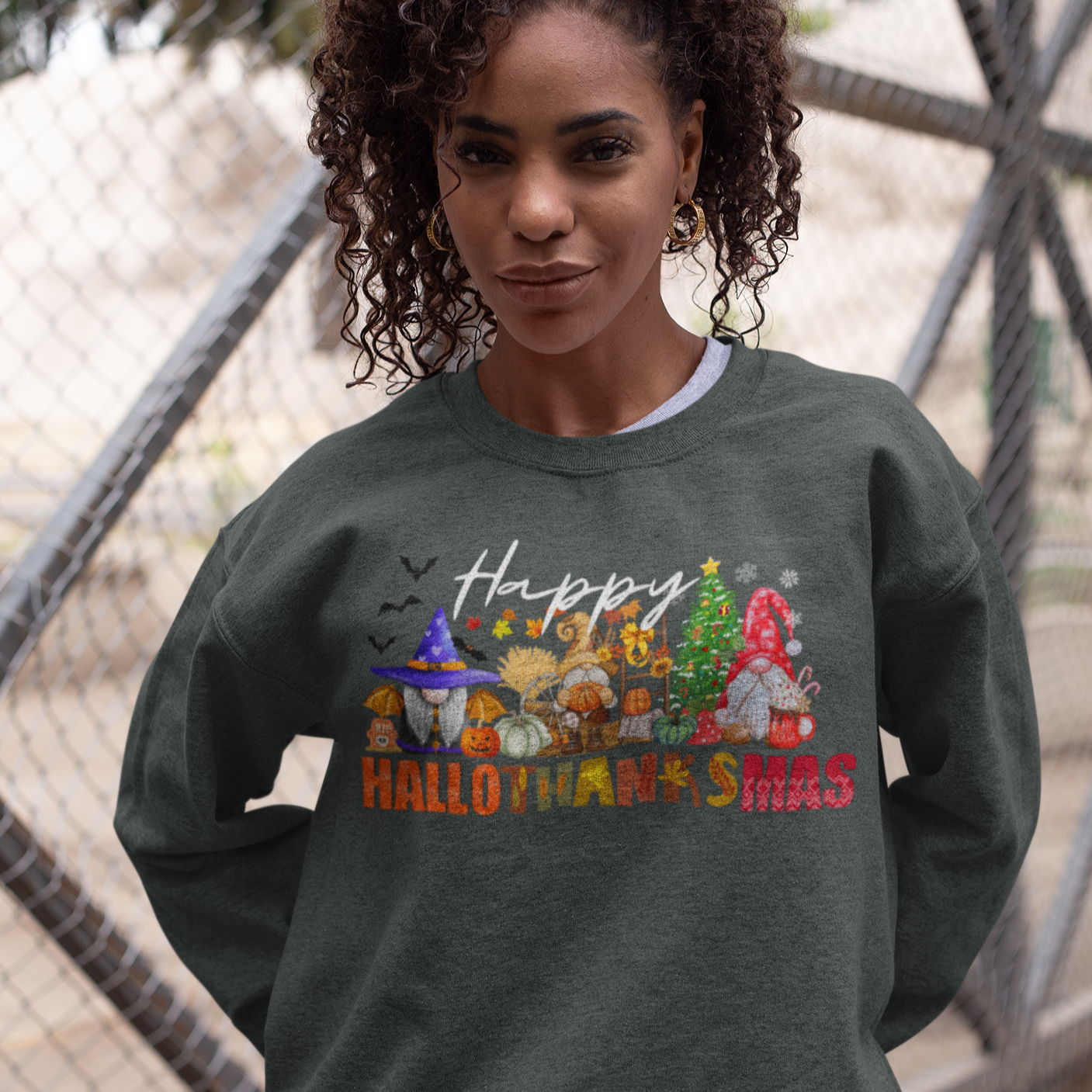 Happy Hallothanksmas Sweatshirt , Halloween Sweatshirt, Thanksgiving Shirt, Christmas Shirt, Coffee Pumpkin Spice Iced, Gnome Sweatshirt