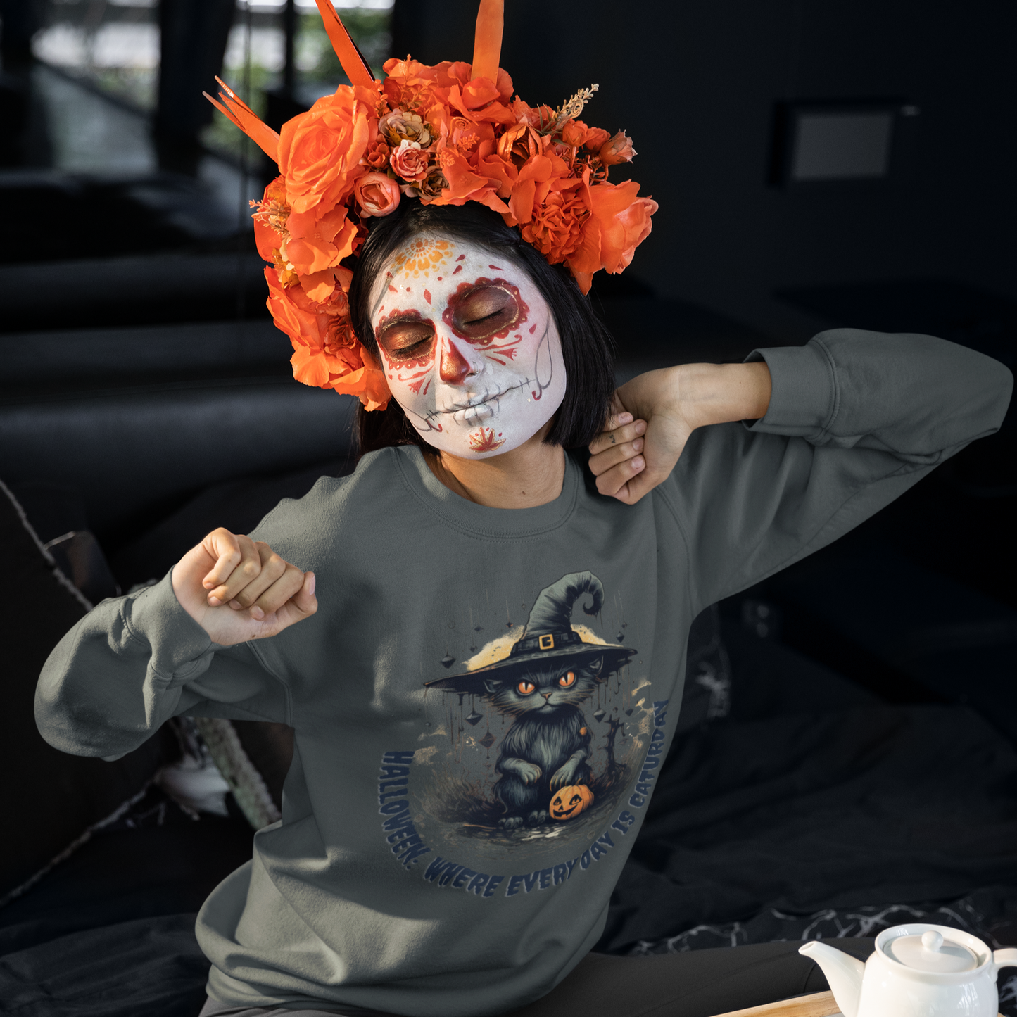 Halloween: Where Everyday is a Caturday Sweatshirt, Retro Sweatshirt, Cute Sweatshirt, Halloween Sweatshirt, Womens' Halloween, Spooky