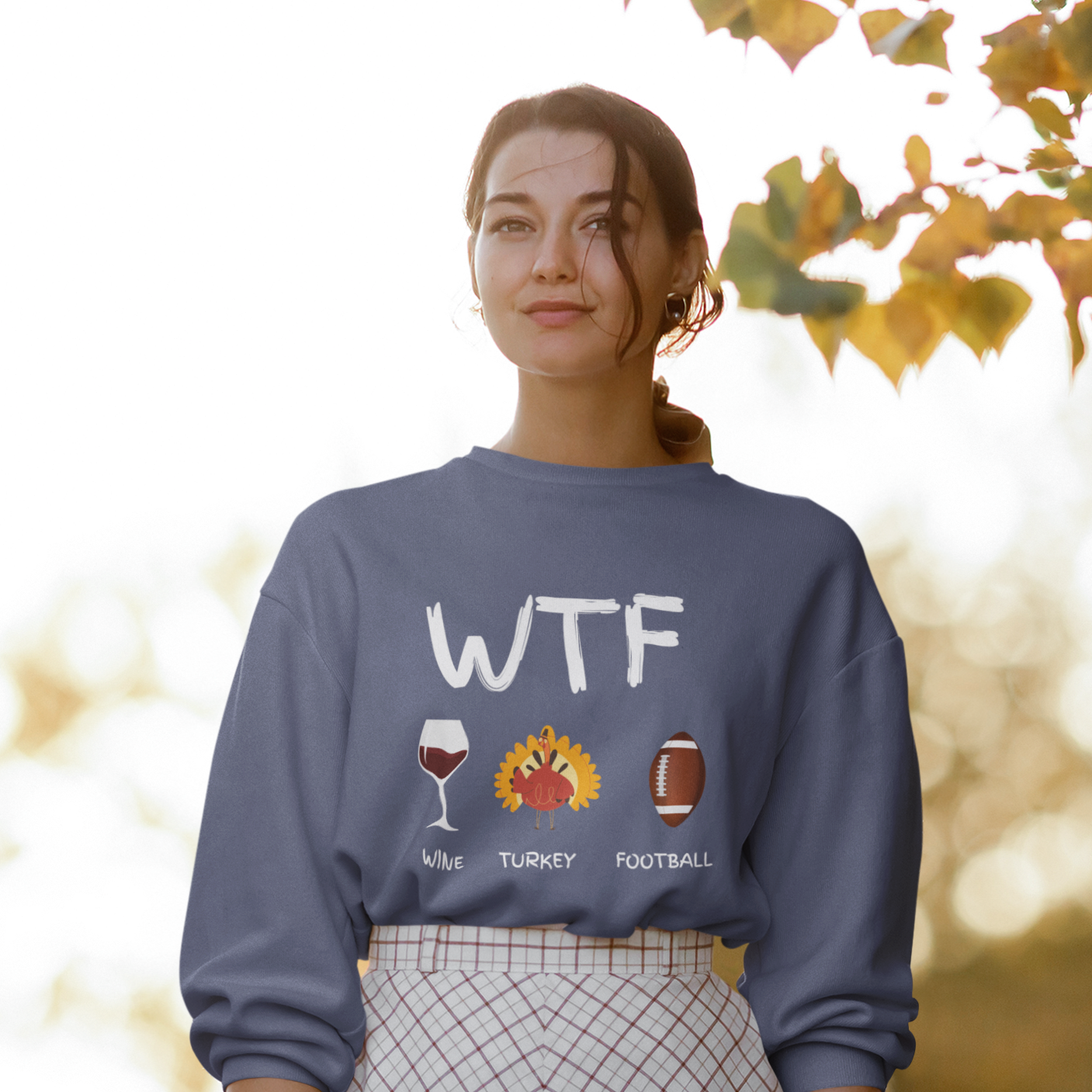 WTF, Wine, Turkey, Football, Fall Coffee Sweatshirt for Women, Vintage Thanksgiving Sweater, Fall Crewneck WTF Sweatshirt, Autumn Sweatshirt