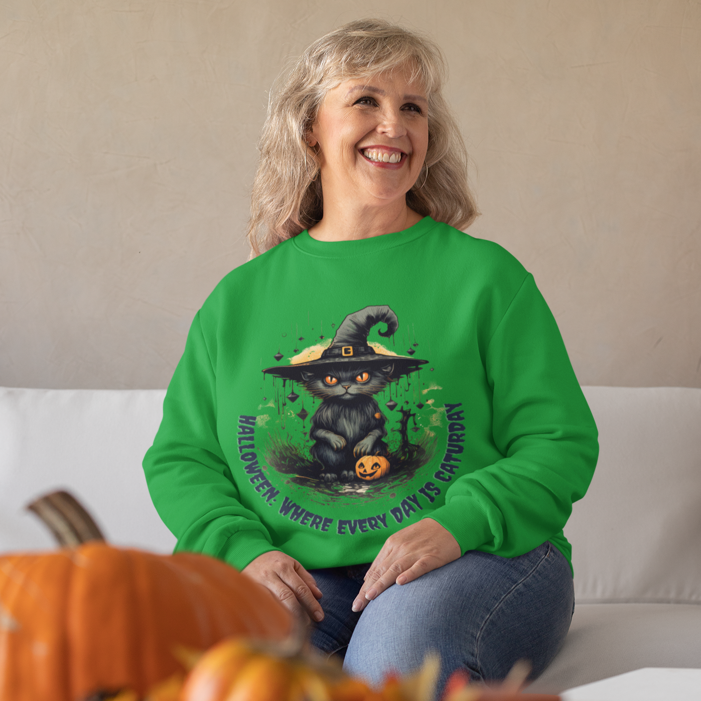 Halloween: Where Everyday is a Caturday Sweatshirt, Retro Sweatshirt, Cute Sweatshirt, Halloween Sweatshirt, Womens' Halloween, Spooky