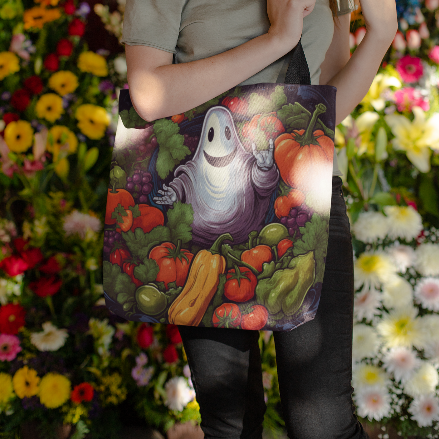 Halloween Veggie Ghost, Halloween Tote Bag, Halloween Tote, Halloween Tote Bags, Tote bag Mockup Halloween, Tote Bags Halloween, Halloween