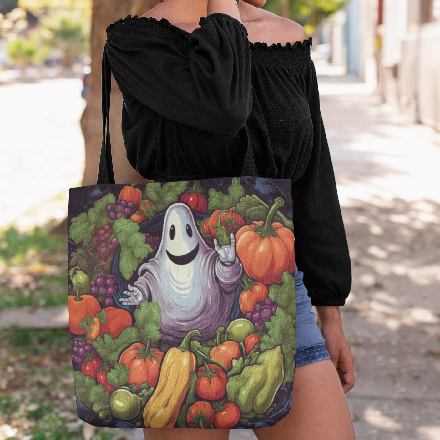 Halloween Veggie Ghost, Halloween Tote Bag, Halloween Tote, Halloween Tote Bags, Tote bag Mockup Halloween, Tote Bags Halloween, Halloween