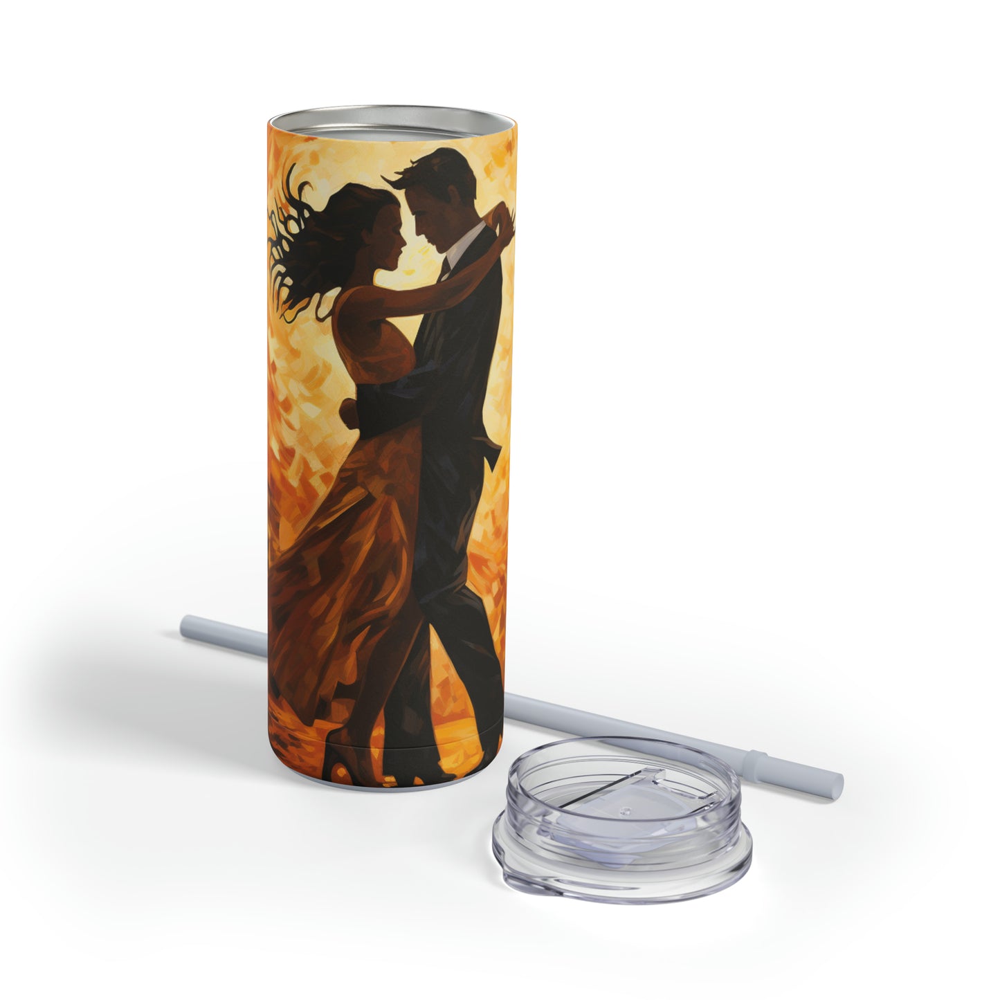 Sizzling Romance - Vibrant Background 20 oz Tumbler with Two Dancing Lovers, Maars Maker Skinny Matte Tumbler, 20oz