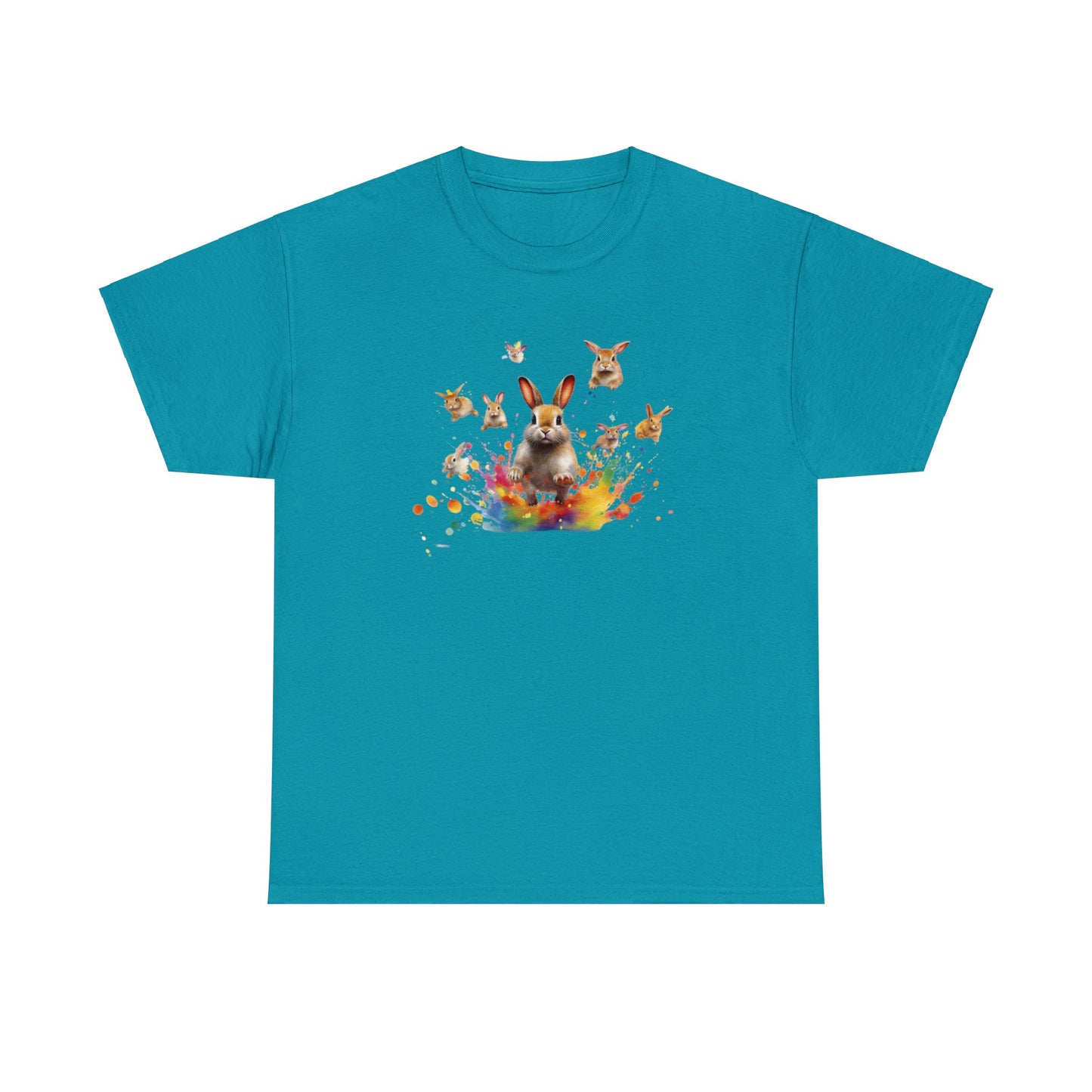 Colorful Easter Bunny Shirt with Jumping Rabbits - Festive Spring Tee, Unisex Heavy Cotton Tee