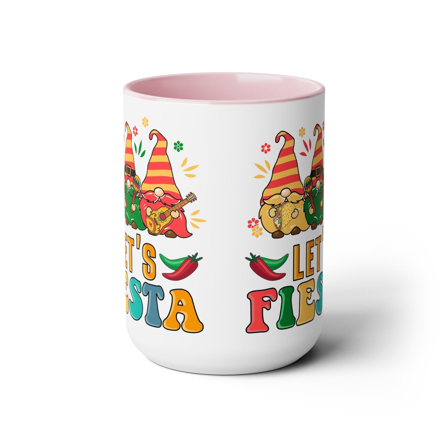 Fiesta Flare Gnomes Mug - Let's Fiesta 15 oz Ceramic Cup, Colorful Fiesta Gnomes 15 oz Mug - Let's Fiesta Party Vibes