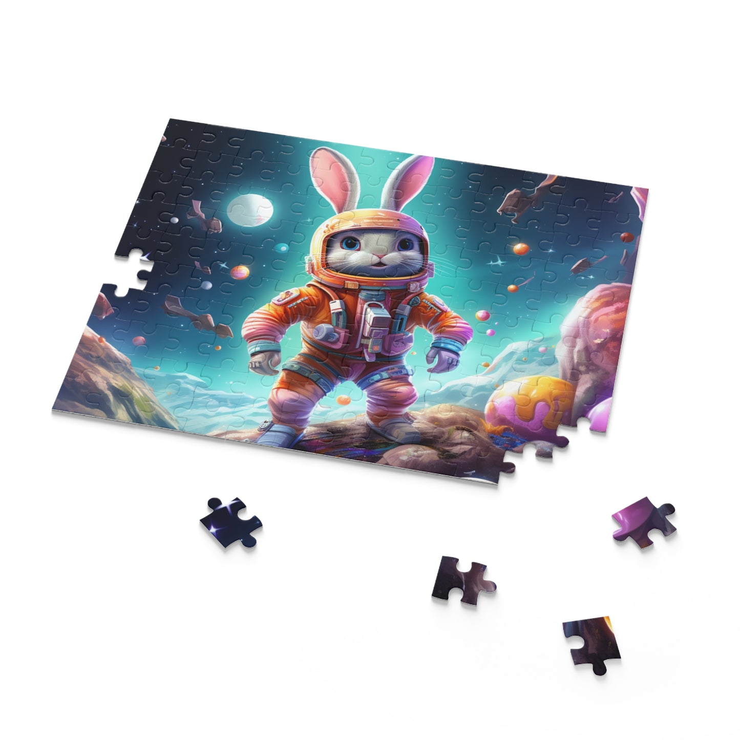 Easter In Space Puzzle, Easter Eggs Bunny Jigsaw Puzzle (120, 252, 500-Piece) Family Puzzles, Puzzles for Kids, Easter Gifts, Easter Decor