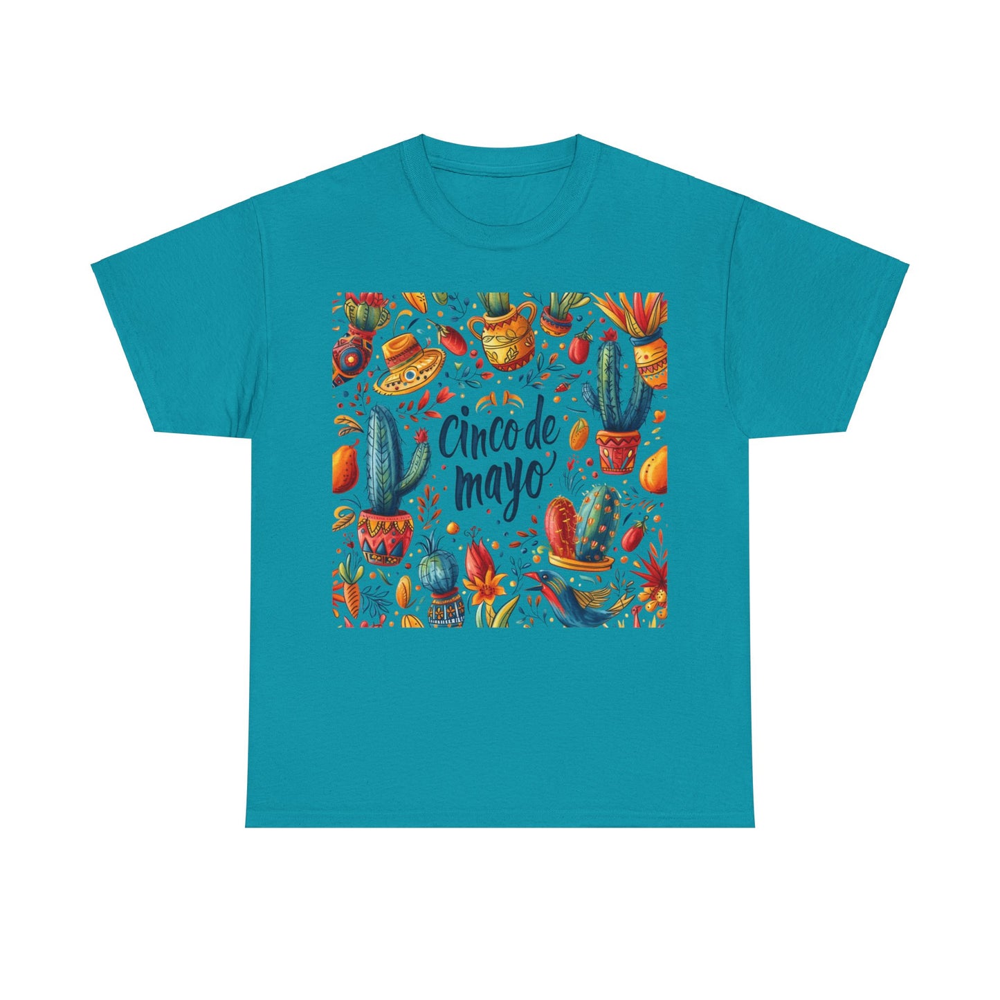 Fiesta Fun: Cinco de Mayo Shirt with Vibrant Birds, Cactus, Pepper Prints, Cinco de Mayo Celebration Shirt,  Festive Fiesta Wear