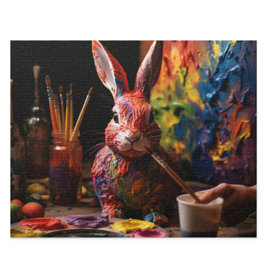 Paint Splatter Rabbit Puzzle, Easter Eggs Bunny Jigsaw Puzzle (120, 252, 500-Piece) Family Puzzles, Kids Puzzle, Easter Gifts, Easter Decor