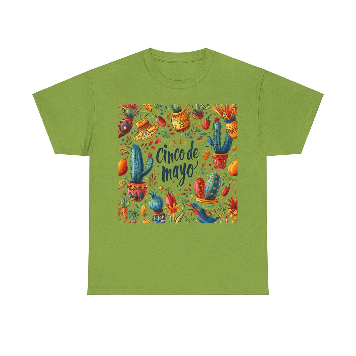 Fiesta Fun: Cinco de Mayo Shirt with Vibrant Birds, Cactus, Pepper Prints, Cinco de Mayo Celebration Shirt,  Festive Fiesta Wear