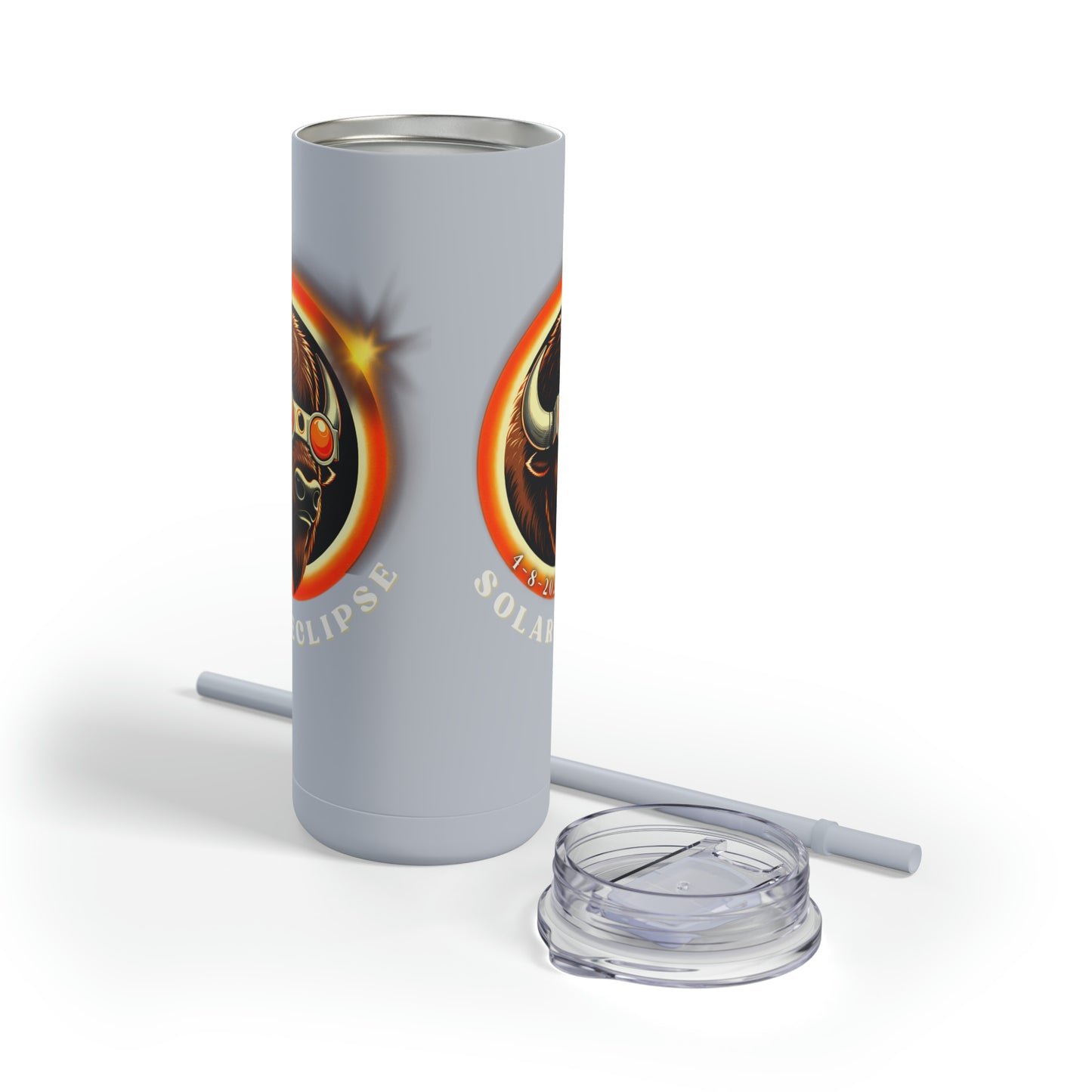 Unique Solar Eclipse Souvenir: American Buffalo Wearing Sunglasses - April 8, 2024 - 20 oz. Tumbler, Maars Maker Skinny Matte Tumbler, 20oz