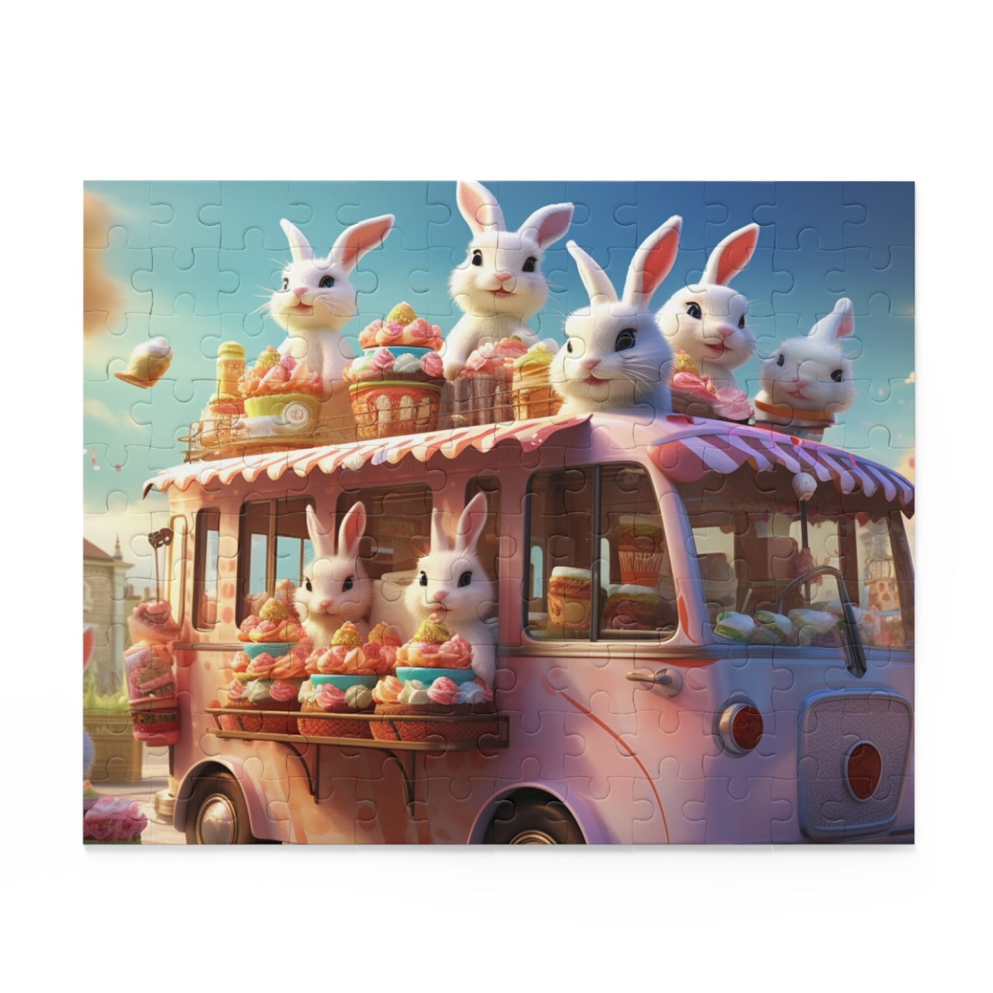 Easter Bunny Caravan Puzzle (120, 252, 500-Piece), Easter Eggs Bunny Jigsaw Puzzle,Family Puzzles,Puzzles for Kids,Easter Gifts,Easter Decor