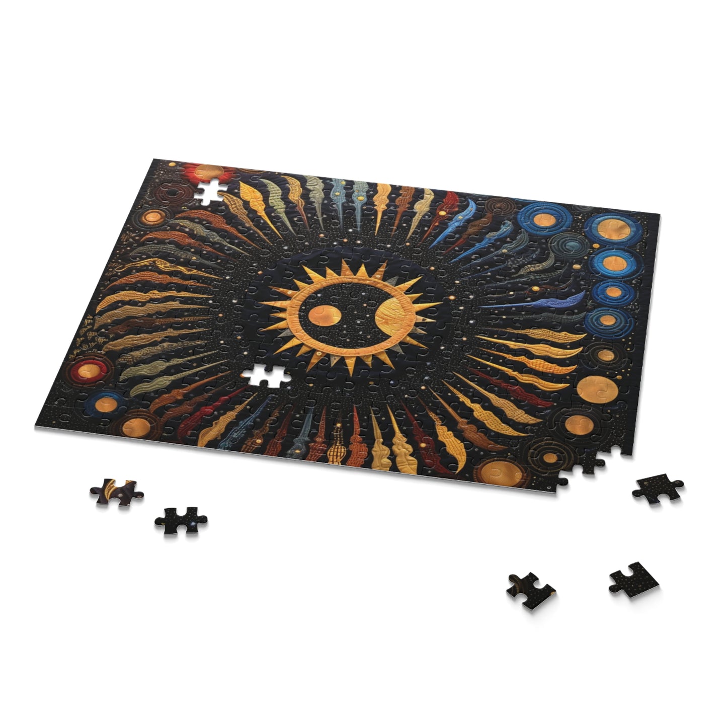 Quilt-Inspired Puzzle featuring Sun and Moon Designs - Fun and Unique, Celestial Sun and Moon Puzzle in Quilt-Inspired Style