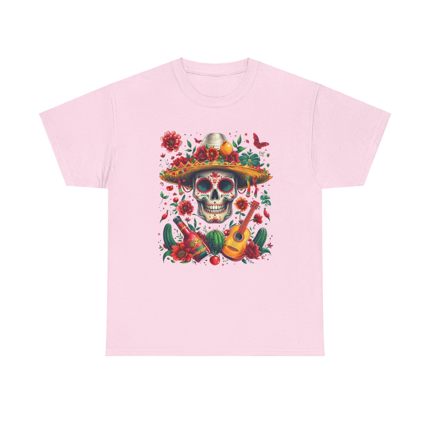 Celebrate Dia de los Muertos in Style with this Vibrant Skull and Sombrero Tee - Unique Statement Shirt