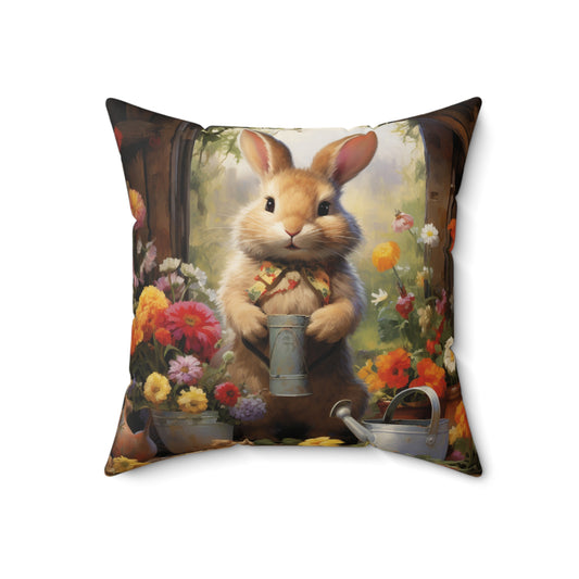 Easter Bunny Soft Throw PillowSpring Bunny Faux Suede Pillow, Soft Florals Sofa Accent Pillow Decor, Double Sided Couch Pillow with Insert