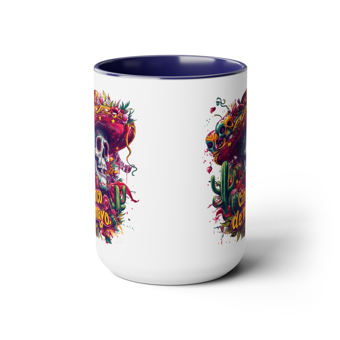 Festive Skull Design Cinco de Mayo Mug - Day of the Dead Inspired, Colorful Decorated Skull Mug for Cinco de Mayo - 15 oz. Capacity