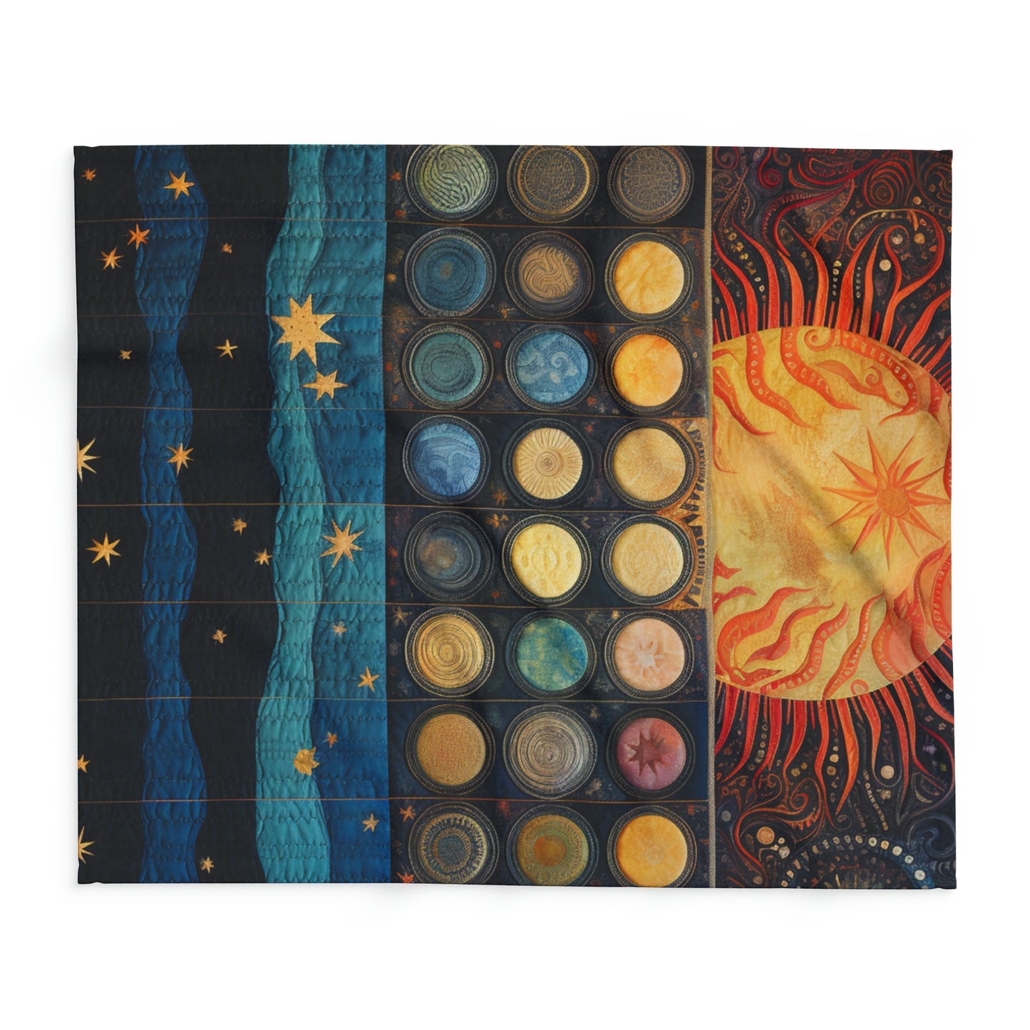 Celestial Fleece Blanket Quilt: Solar and Lunar Patterns Woven During an Eclipse, Arctic Fleece Blanket