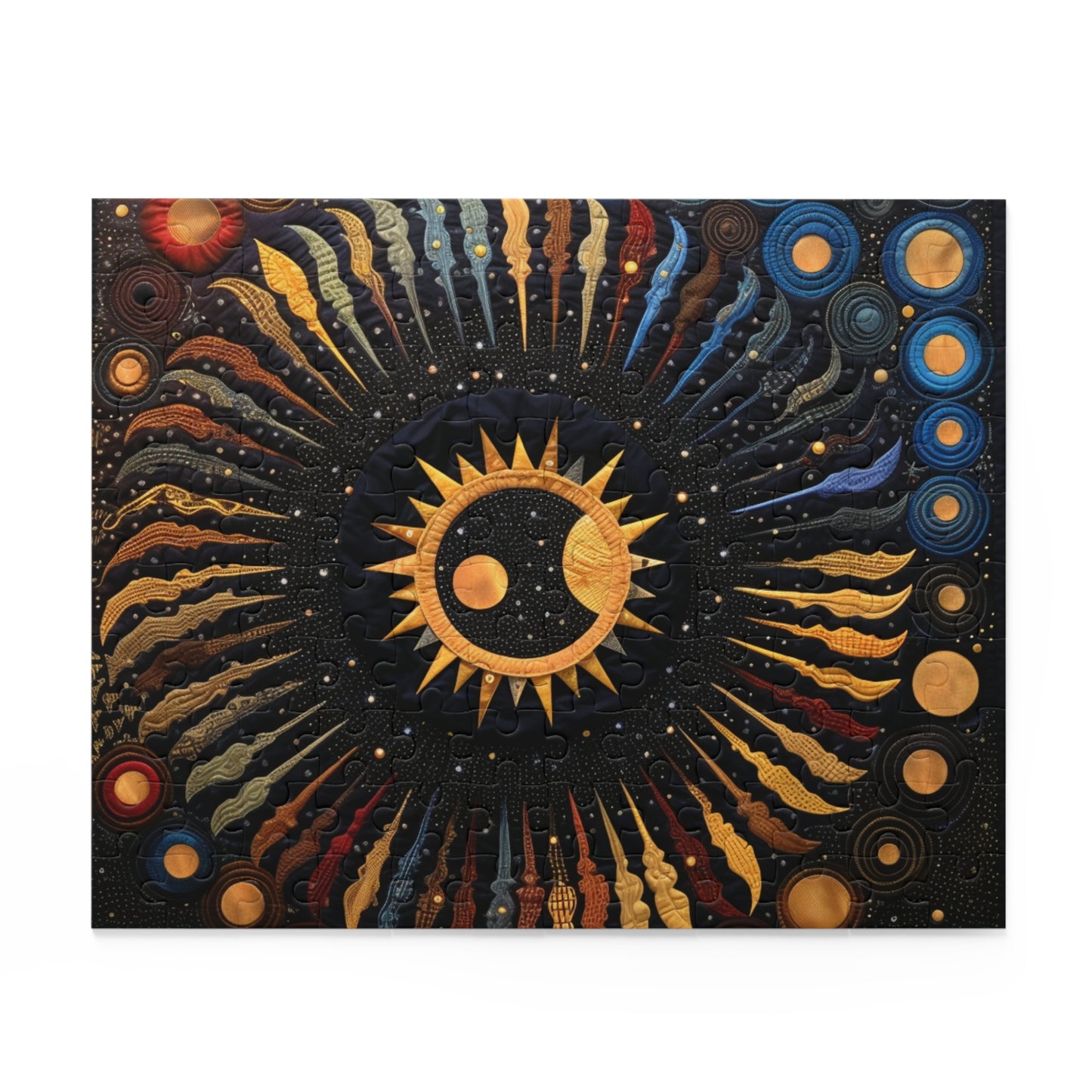 Quilt-Inspired Puzzle featuring Sun and Moon Designs - Fun and Unique, Celestial Sun and Moon Puzzle in Quilt-Inspired Style